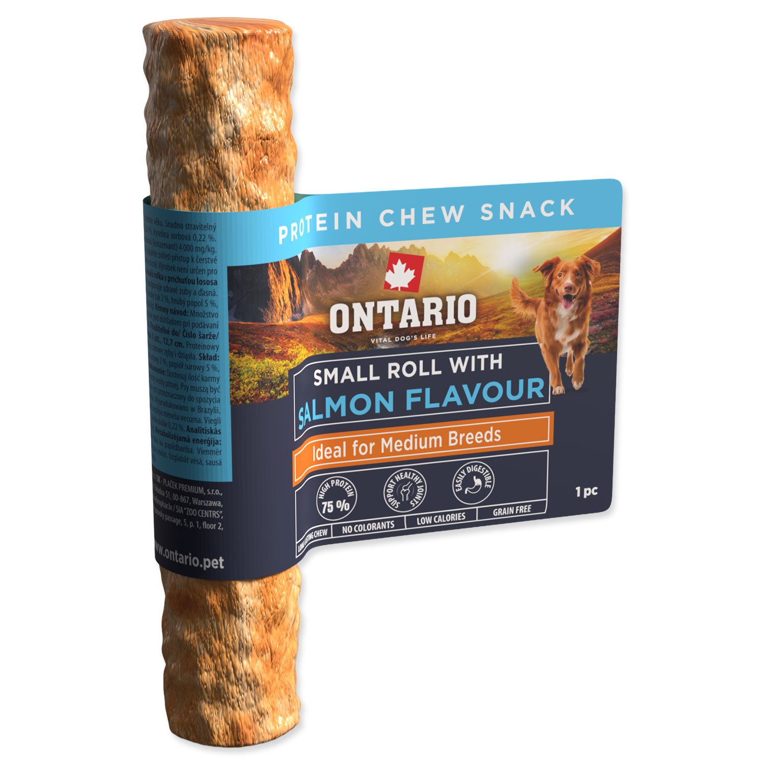 Pochoutka Ontario Protein příchuť losos, žvýkací rolka malá 1ks 12,7cm-KS