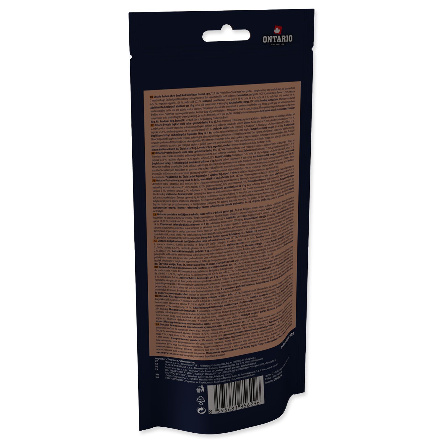 Pochoutka Ontario Protein příchuť slanina, žvýkací rolka malá 2ks 12,7cm-KS