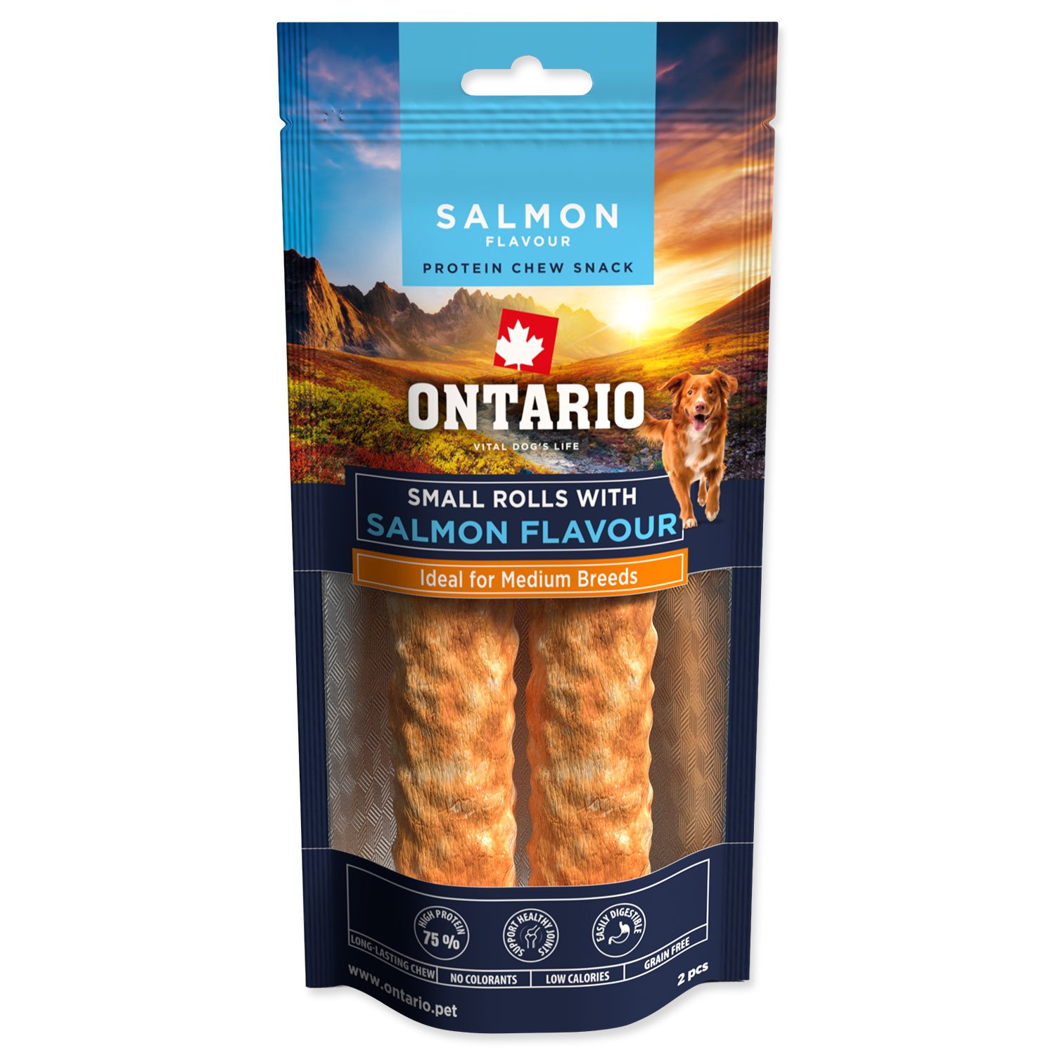 Pochoutka Ontario Protein příchuť losos,žvýkací rolka malá 2ks 12,7cm-KS