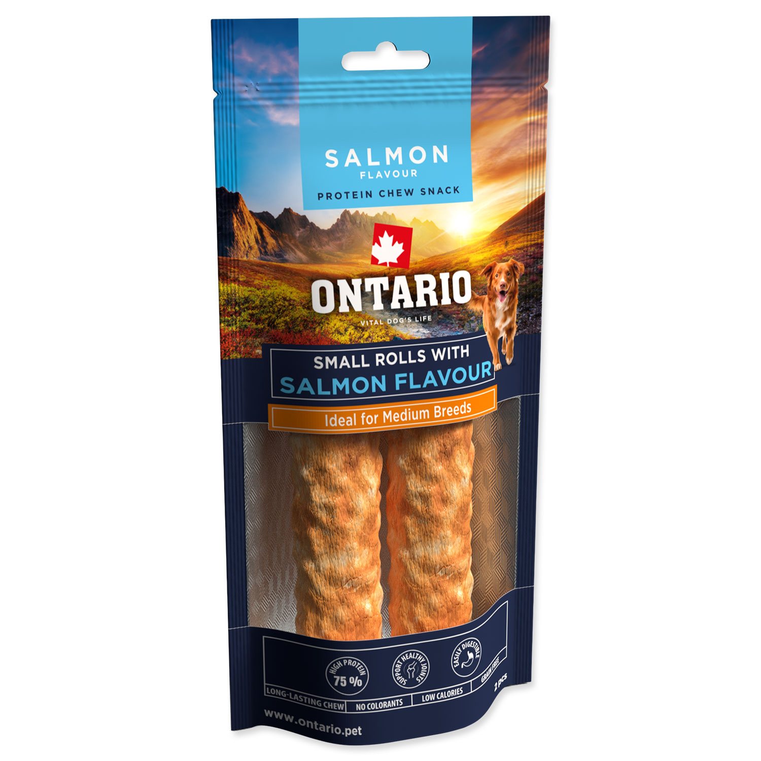 Pochoutka Ontario Protein příchuť losos,žvýkací rolka malá 2ks 12,7cm-KS