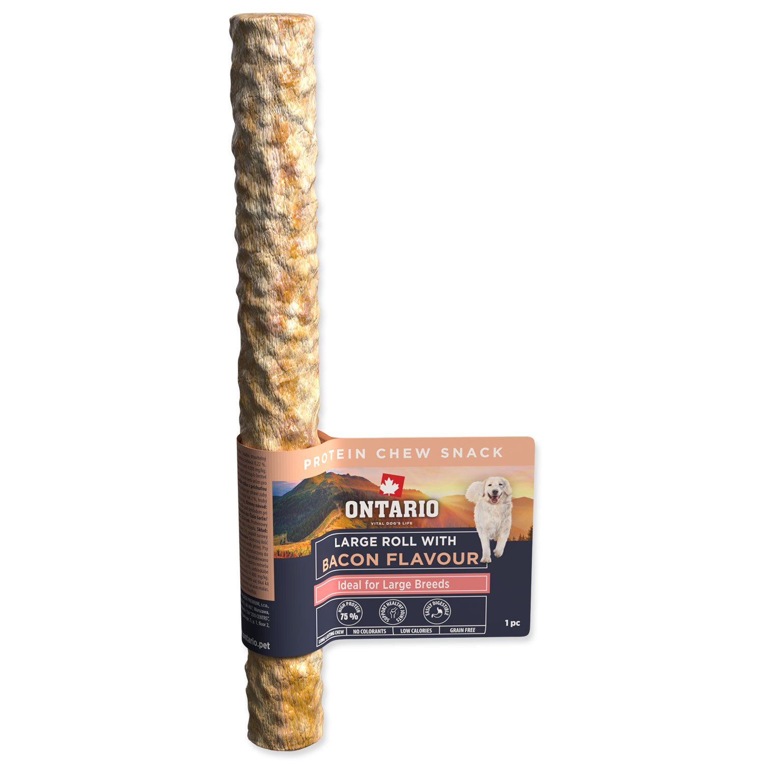 Pochoutka Ontario Protein příchuť slanina, žvýkací rolka velká 1ks 25,4cm-KS