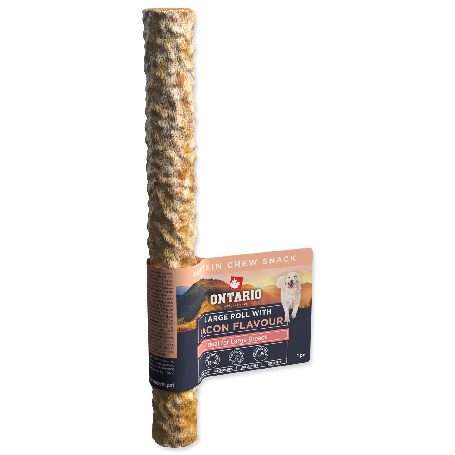 Pochoutka Ontario Protein příchuť slanina, žvýkací rolka velká 1ks 25,4cm-KS