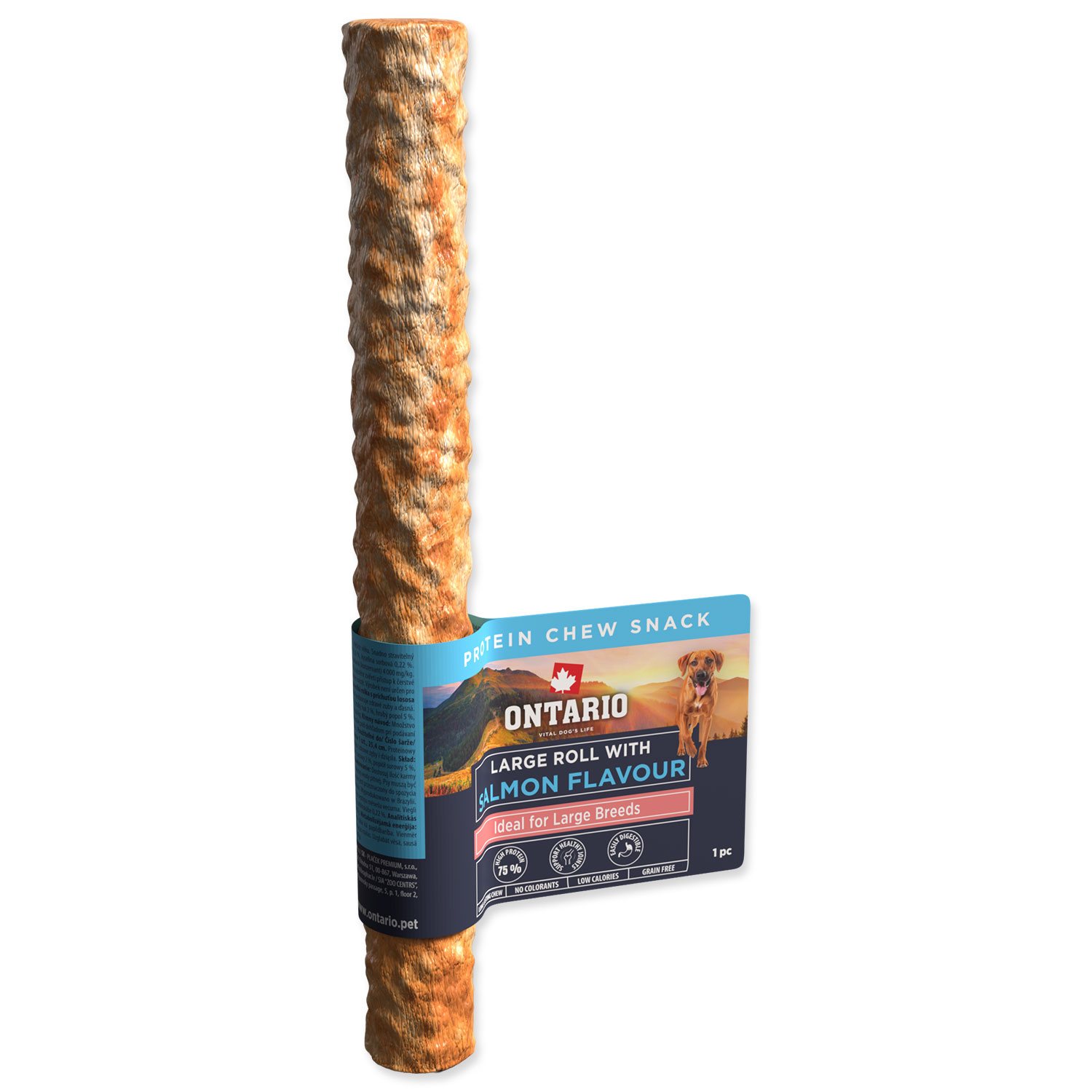 Pochoutka Ontario Protein příchuť losos, žvýkací rolka velká 1ks 25,4cm-KS