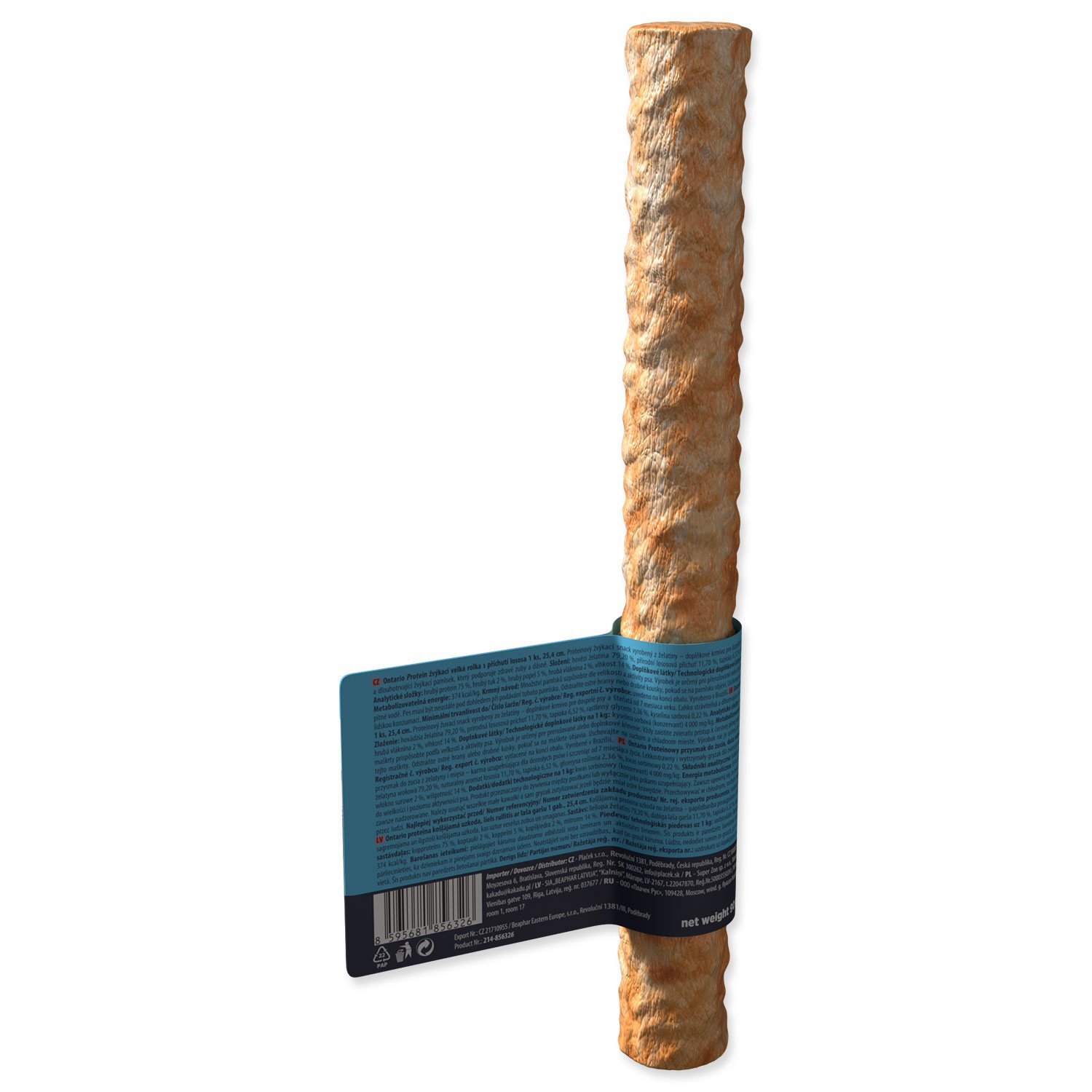 Pochoutka Ontario Protein příchuť losos, žvýkací rolka velká 1ks 25,4cm-KS