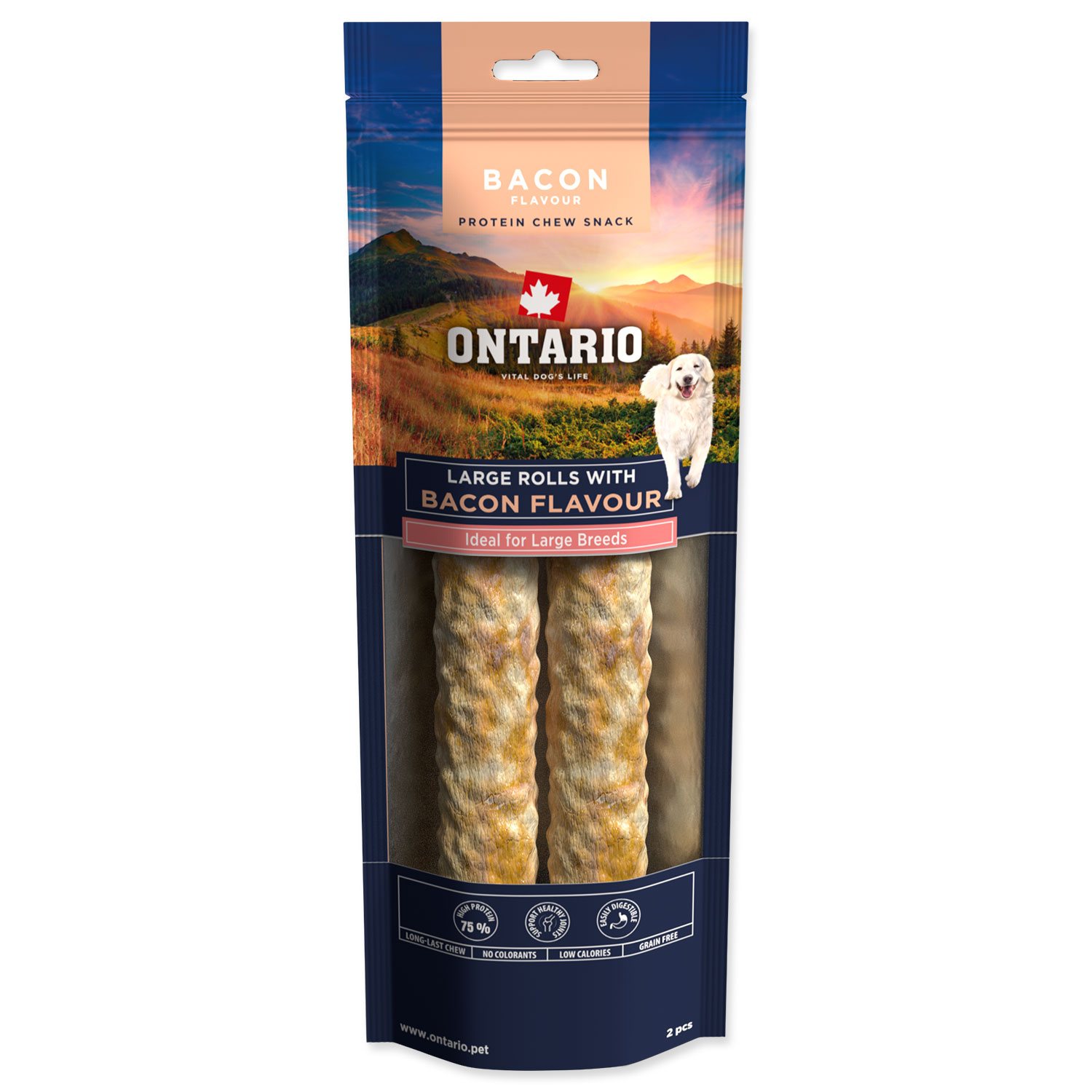 Pochoutka Ontario Protein příchuť slanina, žvýkací rolka velká 2ks 25,4cm-KS