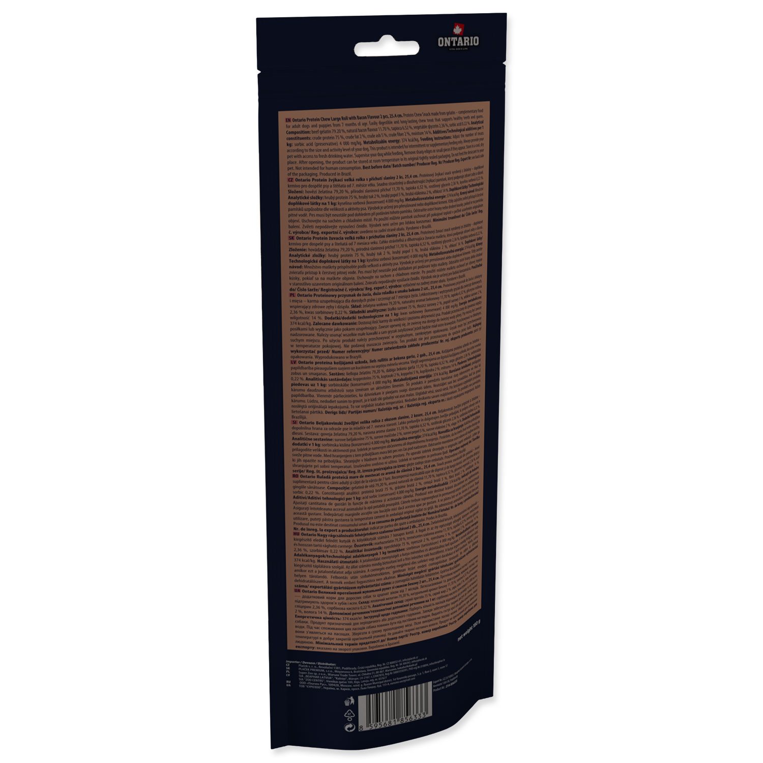 Pochoutka Ontario Protein příchuť slanina, žvýkací rolka velká 2ks 25,4cm-KS