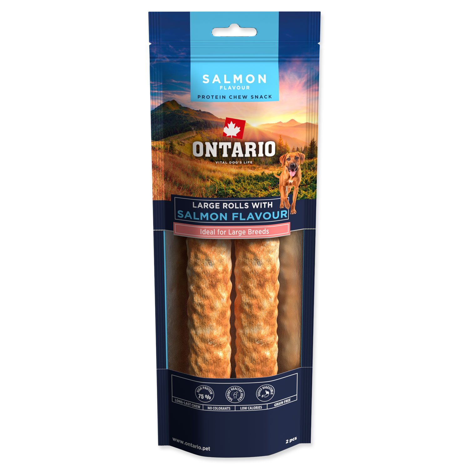 Pochoutka Ontario Protein příchuť losos, žvýkací rolka velká 2ks 25,4cm-KS