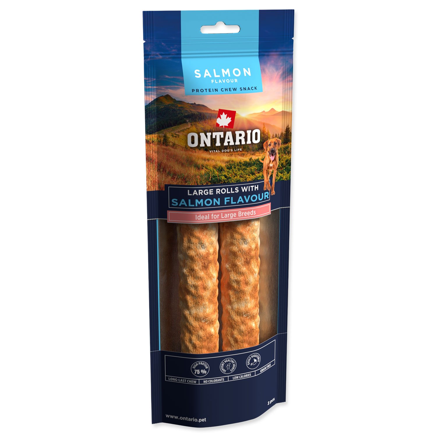 Pochoutka Ontario Protein příchuť losos, žvýkací rolka velká 2ks 25,4cm-KS