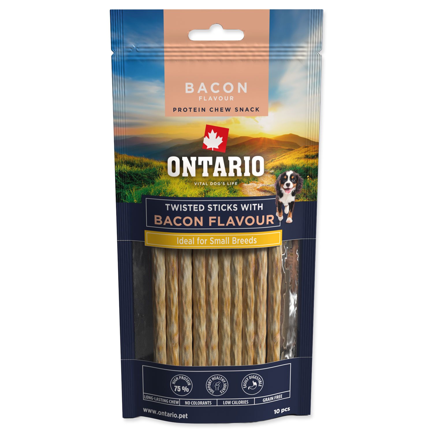 Pochoutka Ontario Protein příchuť slanina, žvýkací točená tyčinka 10ks 12,7 cm-KS