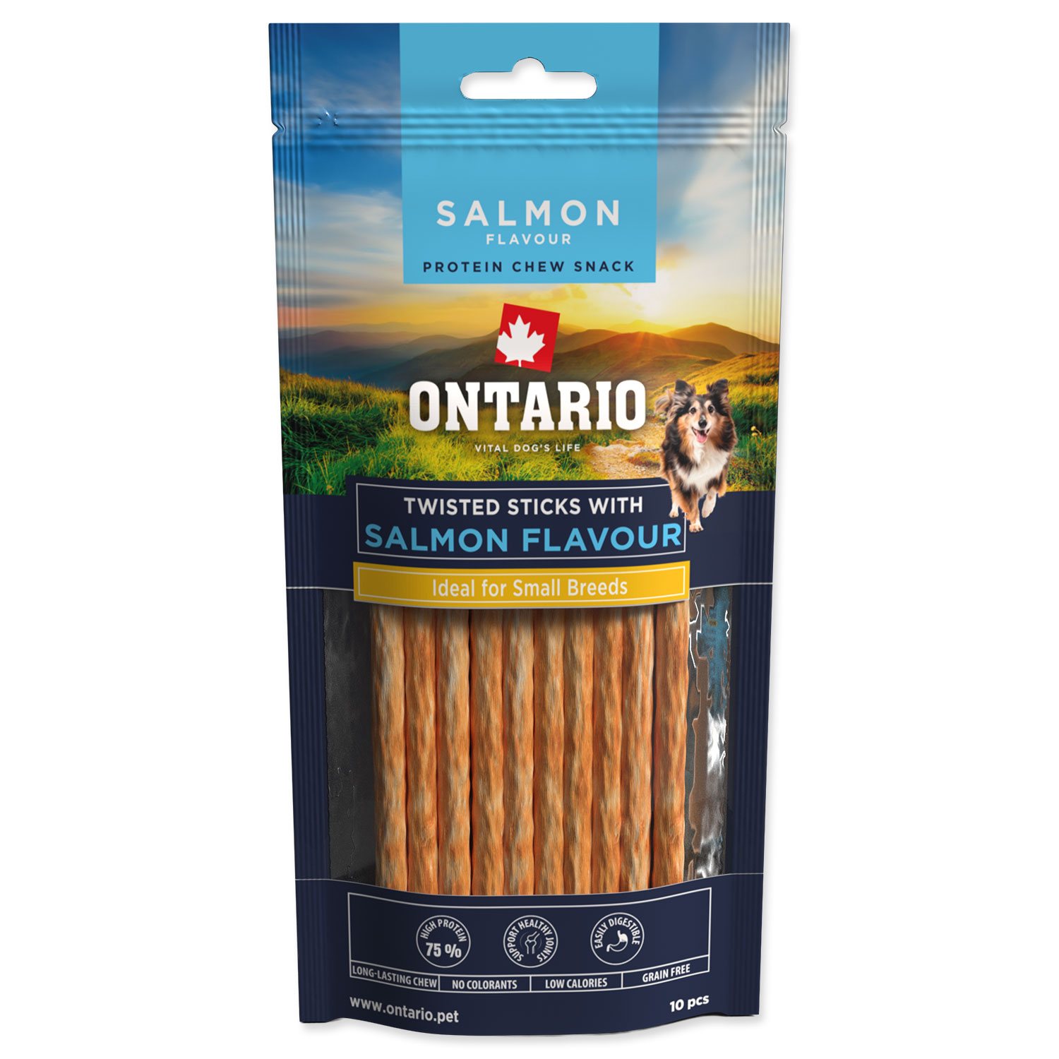 Pochoutka Ontario Protein příchuť losos, žvýkací točená tyčinka 10ks 12,7 cm-KS