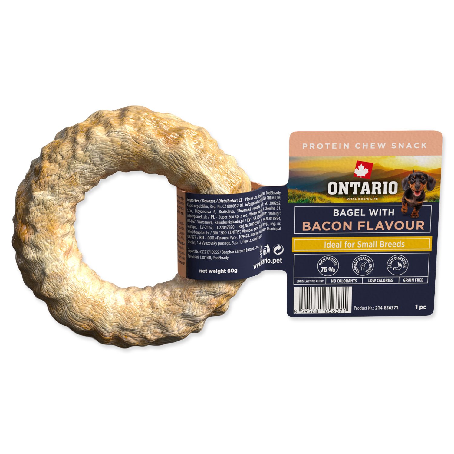 Pochoutka Ontario Protein příchuť slanina žvýkací bagel 1ks 8,9cm-KS
