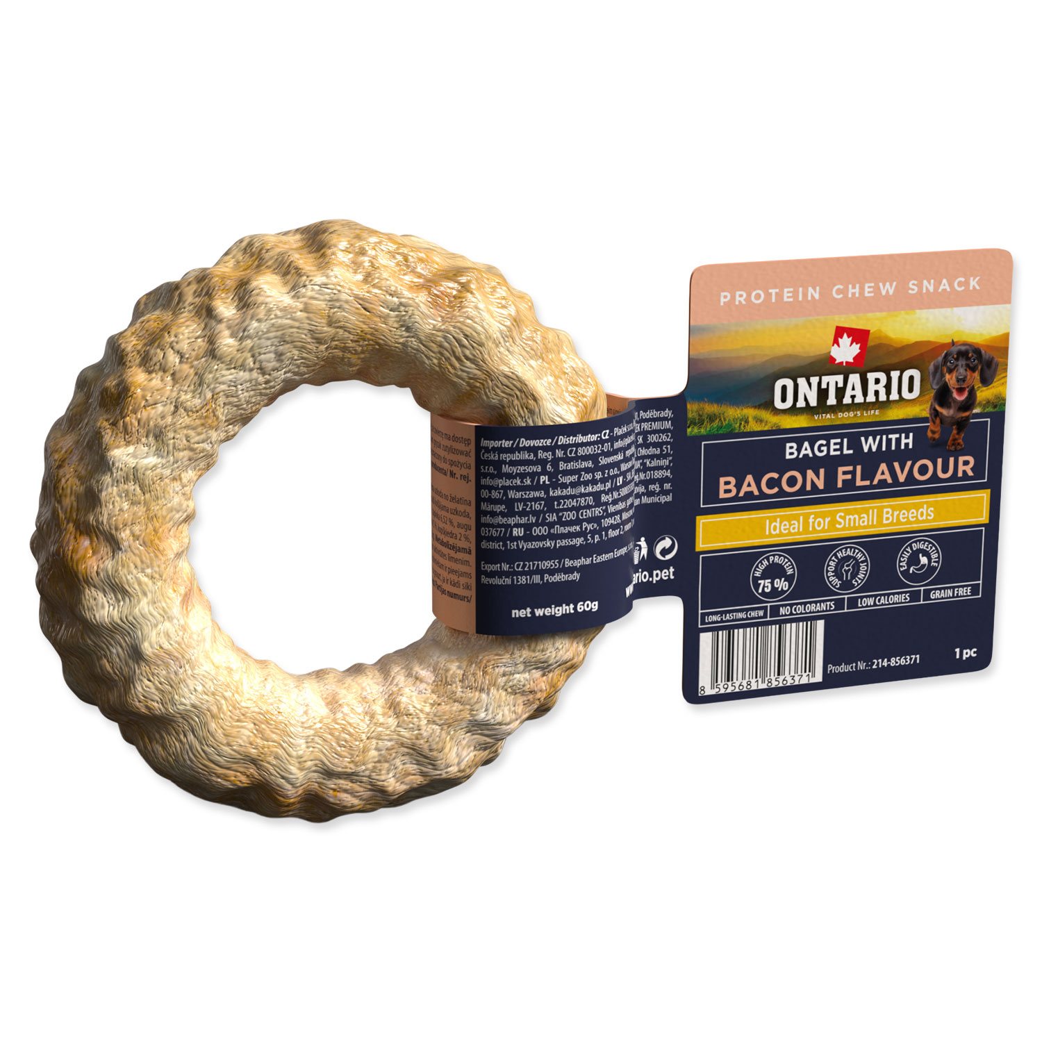 Pochoutka Ontario Protein příchuť slanina žvýkací bagel 1ks 8,9cm-KS