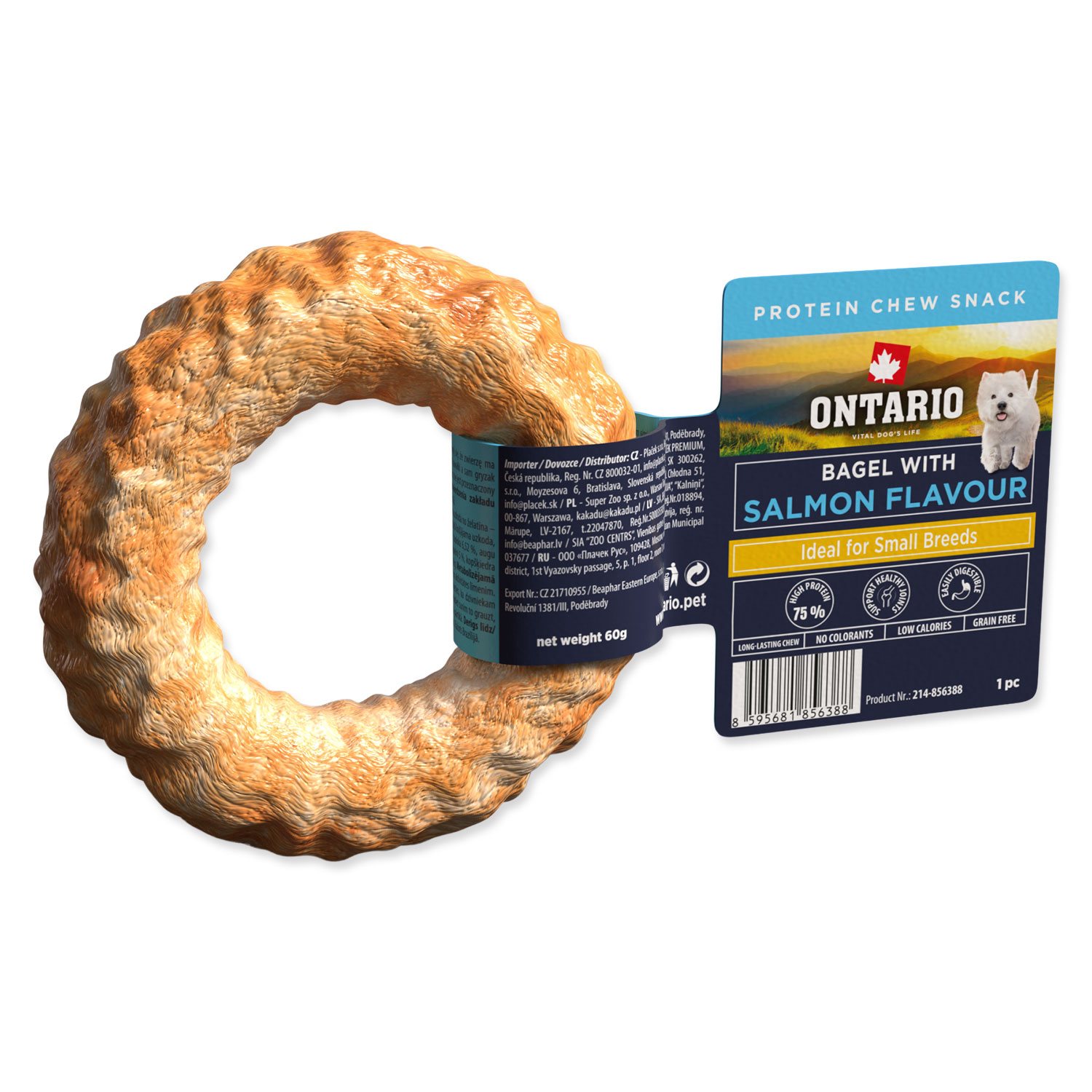Pochoutka Ontario Protein příchuť losos, žvýkací bagel 1ks 8,9cm-KS