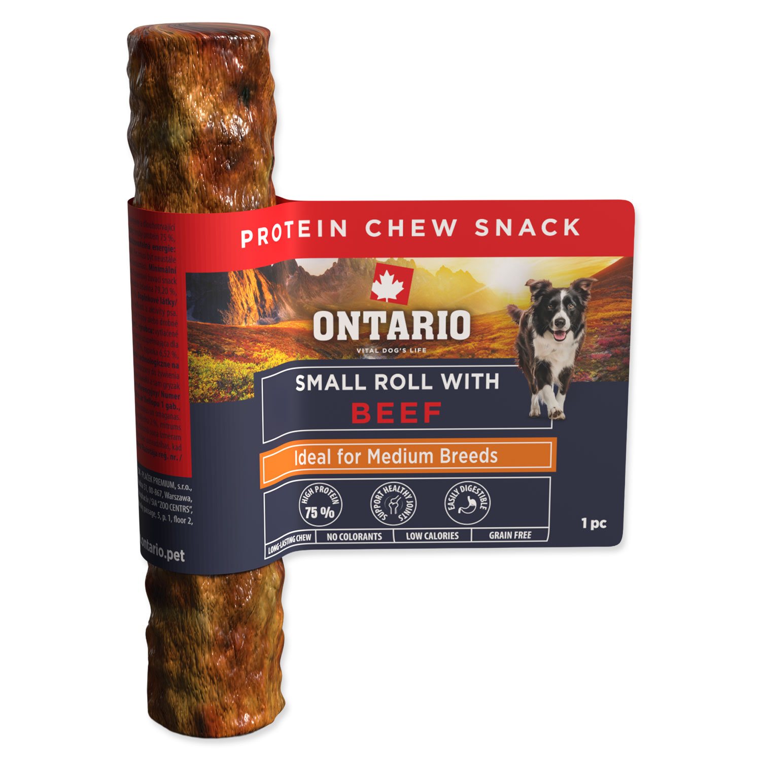 Pochoutka Ontario Protein žvýkací malá rolka s hovězím 1ks 12,7cm-KS