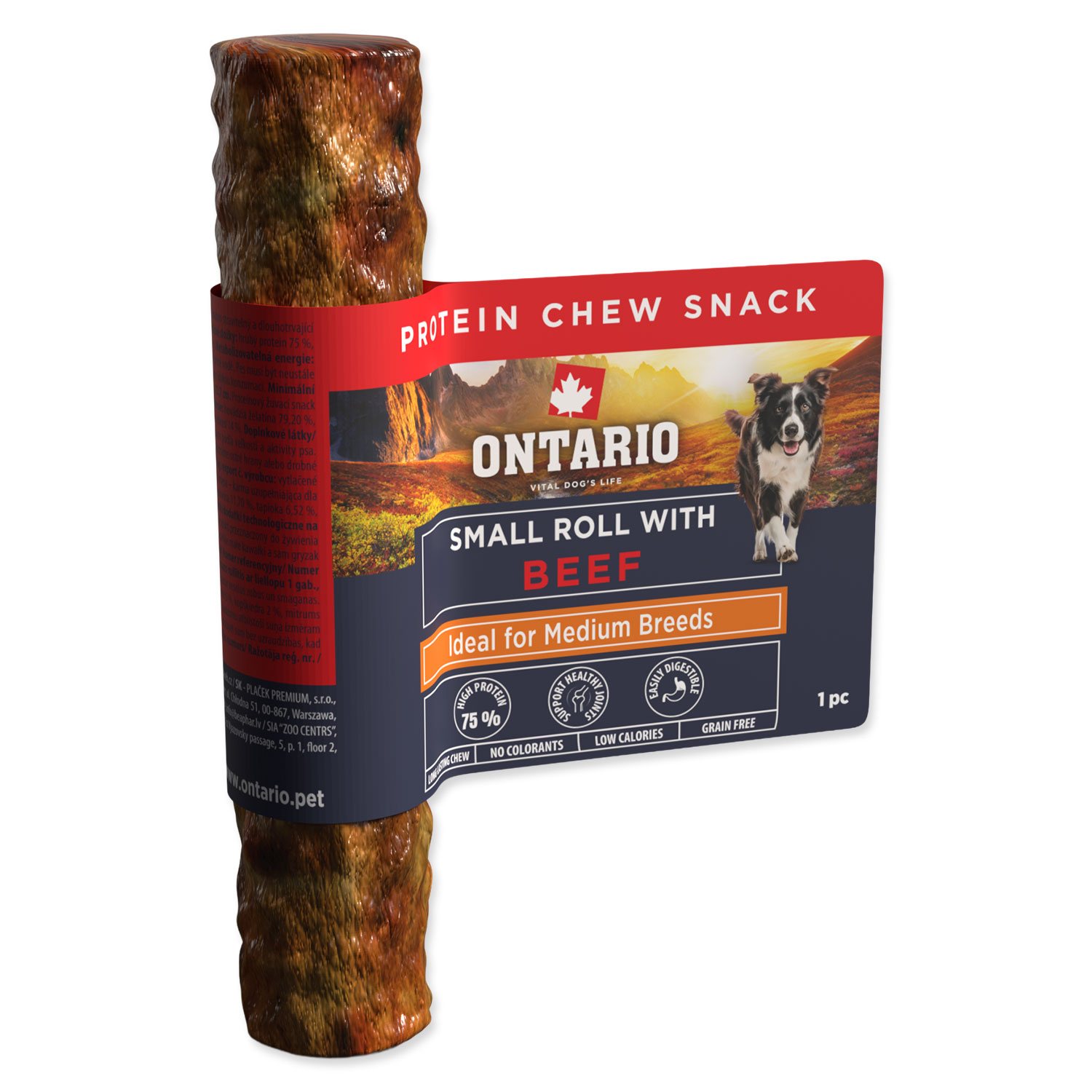 Pochoutka Ontario Protein žvýkací malá rolka s hovězím 1ks 12,7cm-KS
