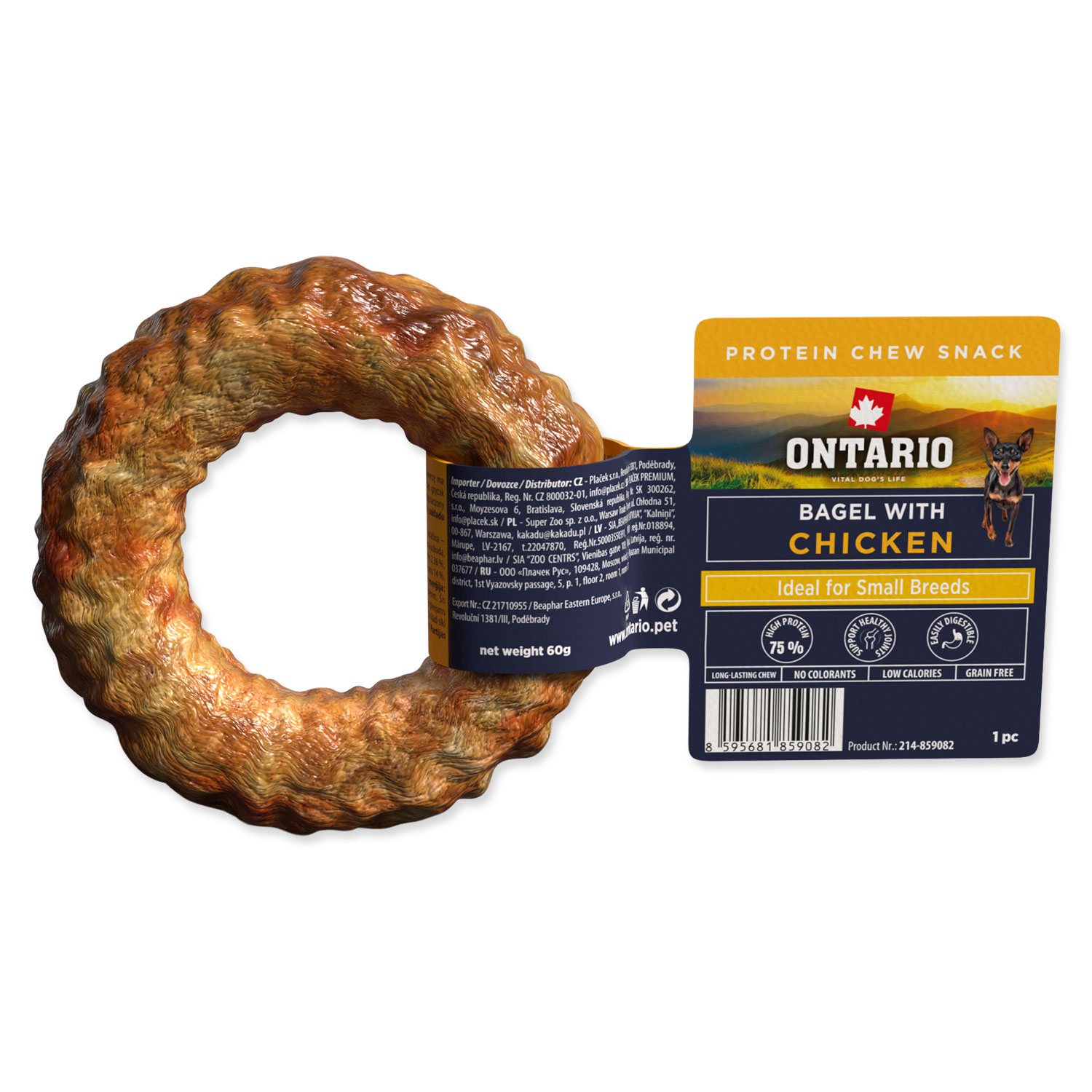 Pochoutka Ontario Protein žvýkací bagel s kuřecím 1ks 8,9cm-KS