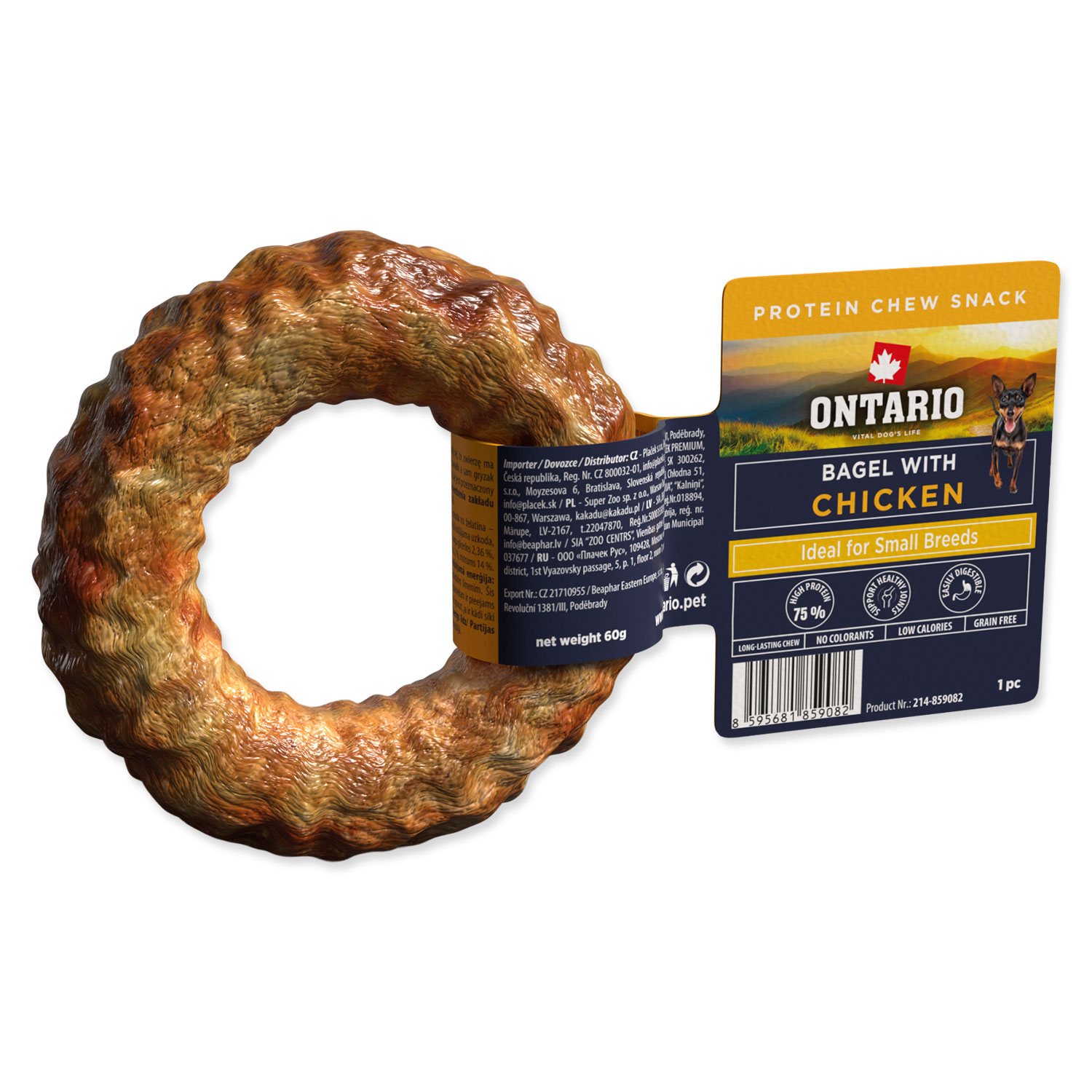 Pochoutka Ontario Protein žvýkací bagel s kuřecím 1ks 8,9cm-KS