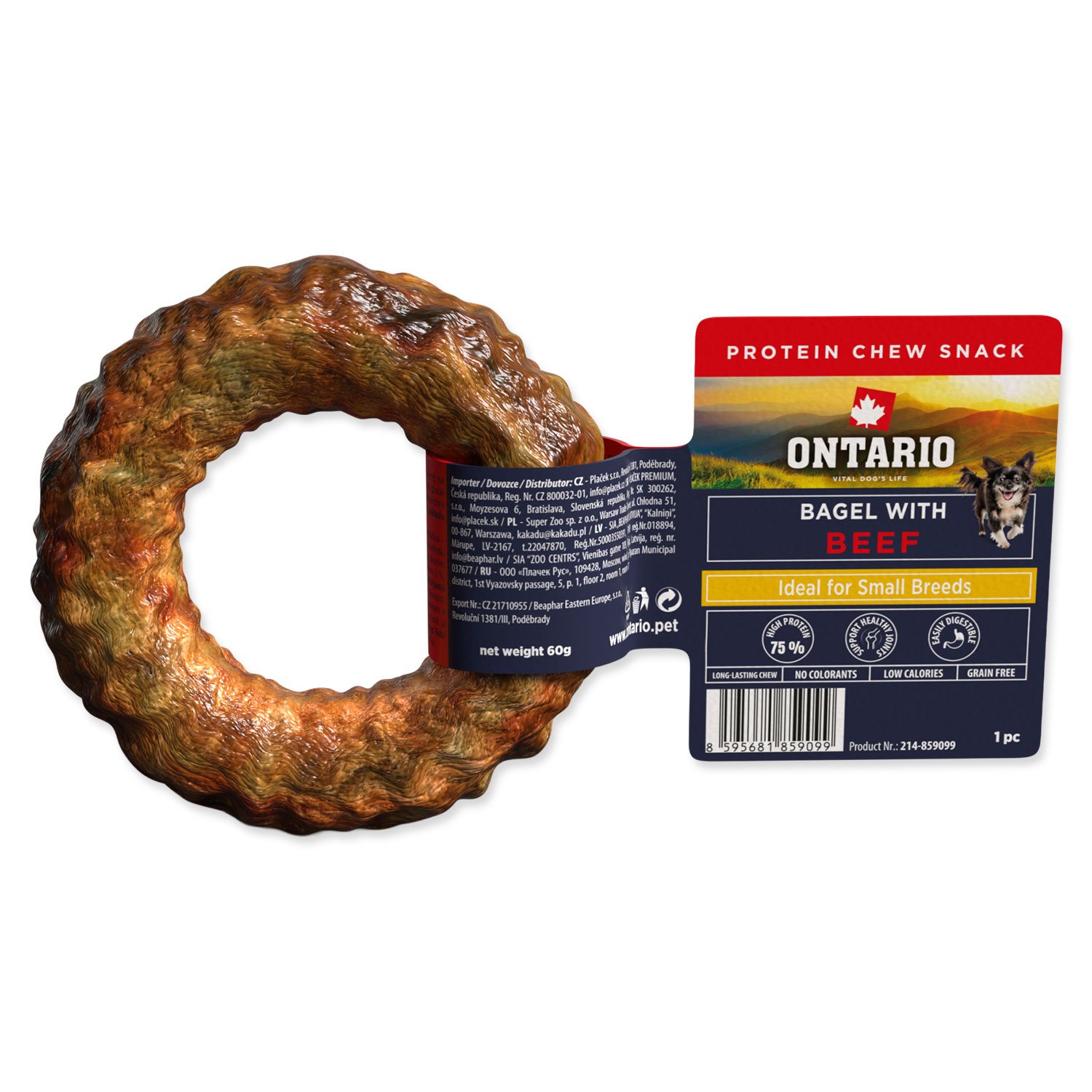 Pochoutka Ontario Protein žvýkací bagel s hovězím 1ks 8,9cm-KS