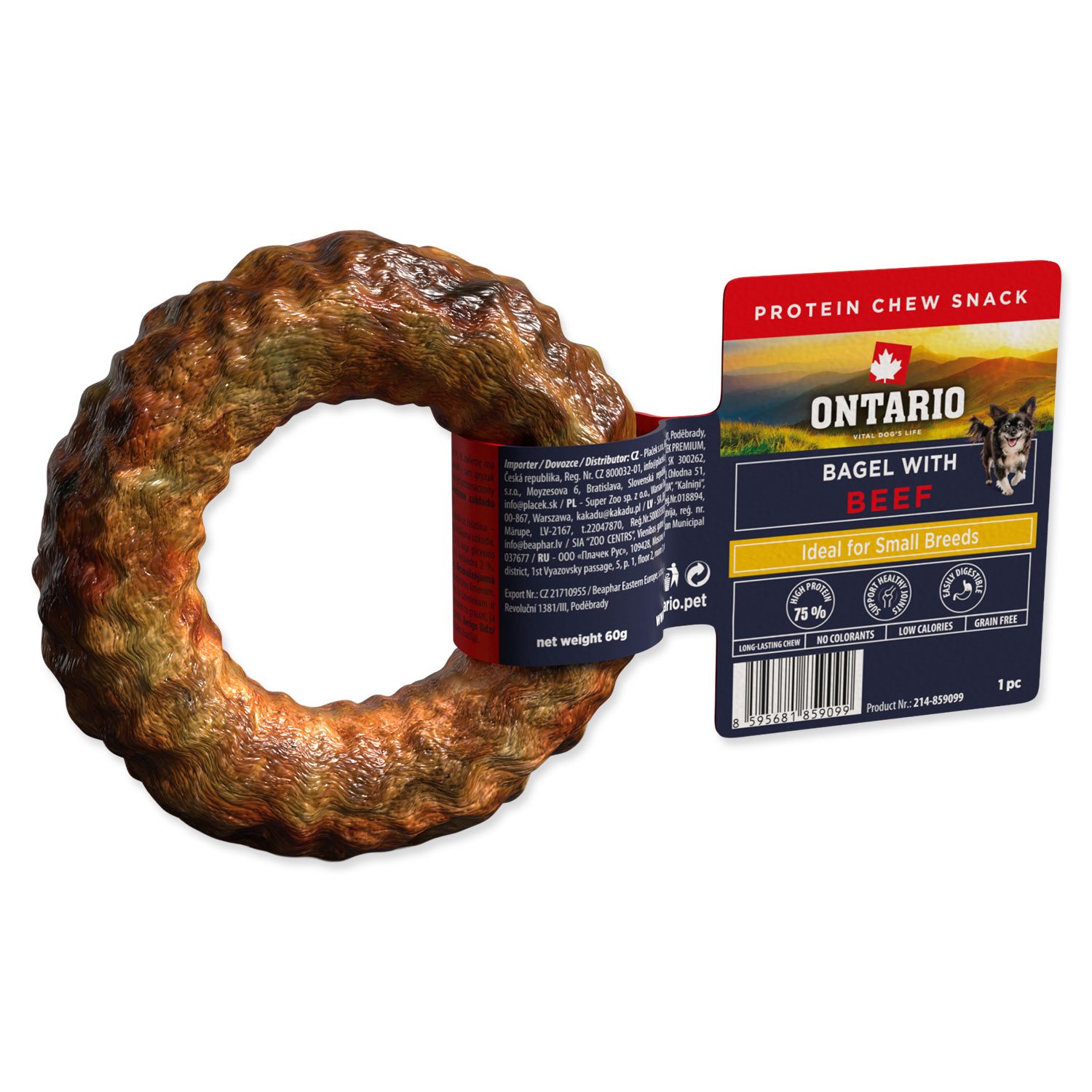 Pochoutka Ontario Protein žvýkací bagel s hovězím 1ks 8,9cm-KS