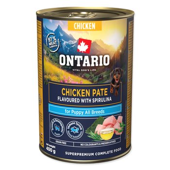 Konzerva Ontario Puppy kuřecí pate s příchutí spiruliny 400g-KS