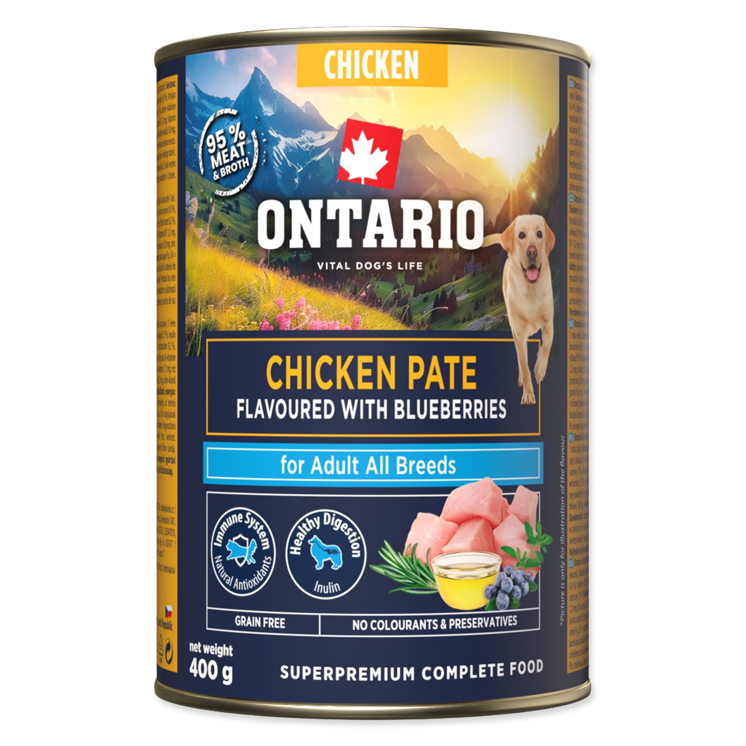 Konzerva Ontario Adult kuřecí pate s příchutí borůvek 400g-KS