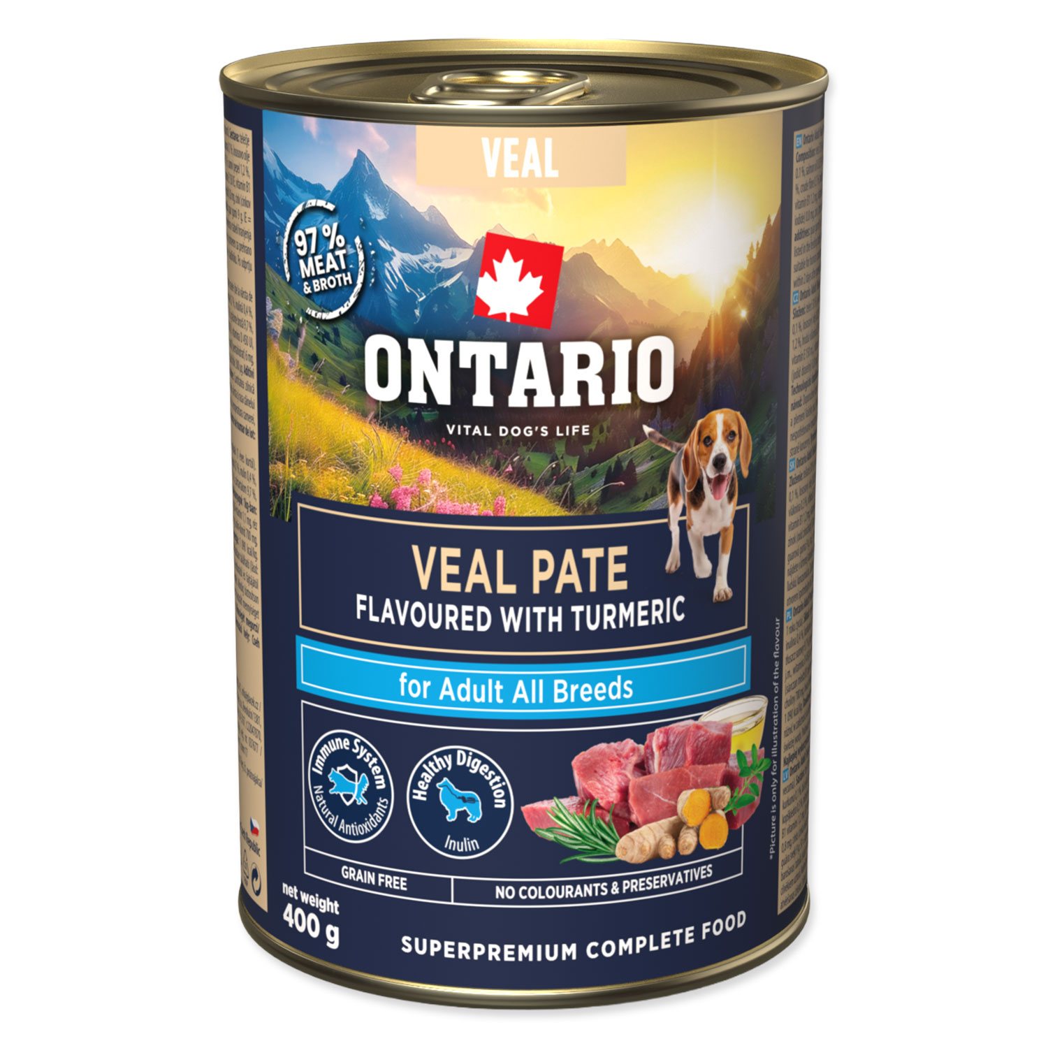 Konzerva Ontario Adult telecí pate s příchutí kurkumy 400g
