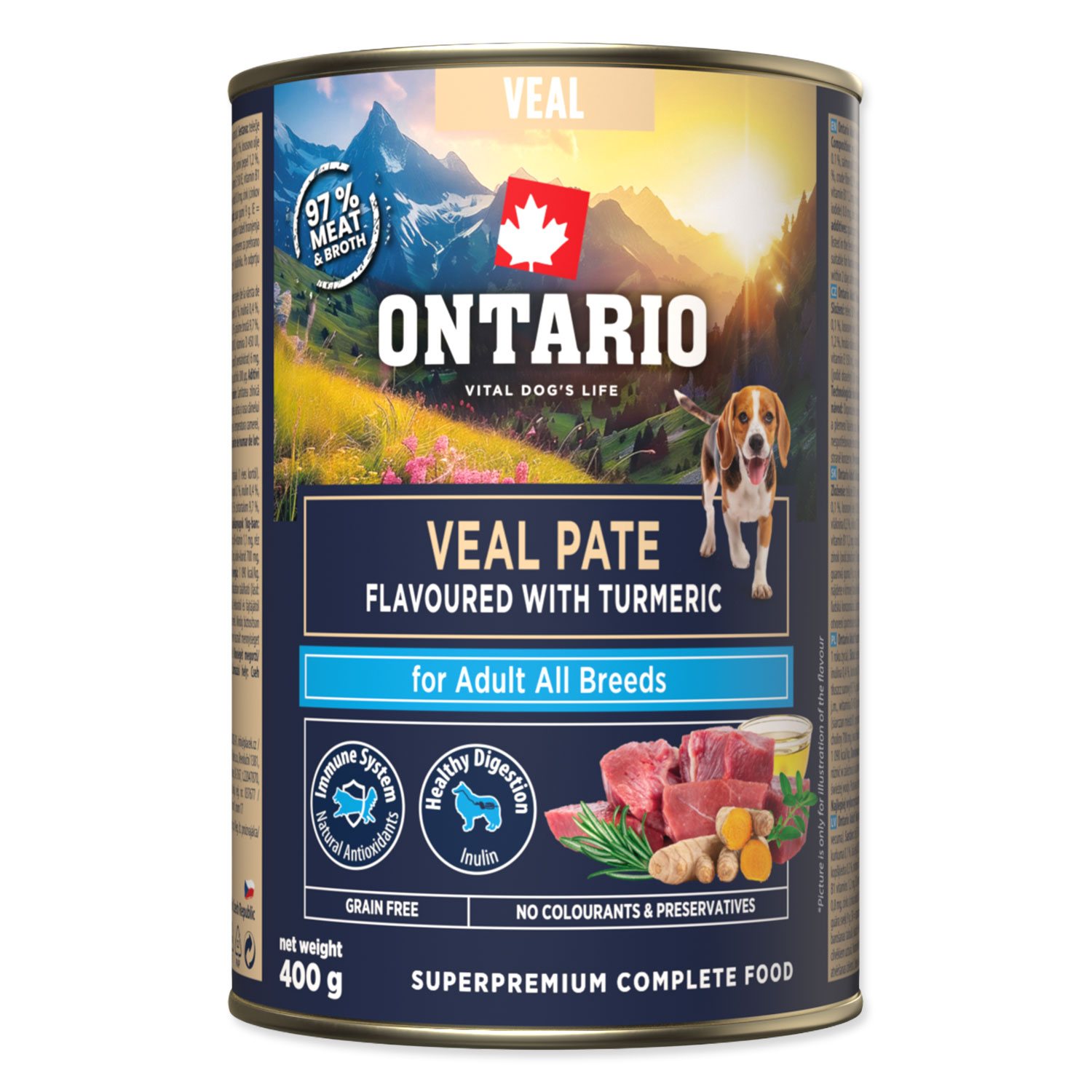 Konzerva Ontario Adult telecí pate s příchutí kurkumy 400g-KS