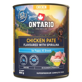 Konzerva Ontario Puppy kuřecí pate s příchutí spiruliny 800g-KS