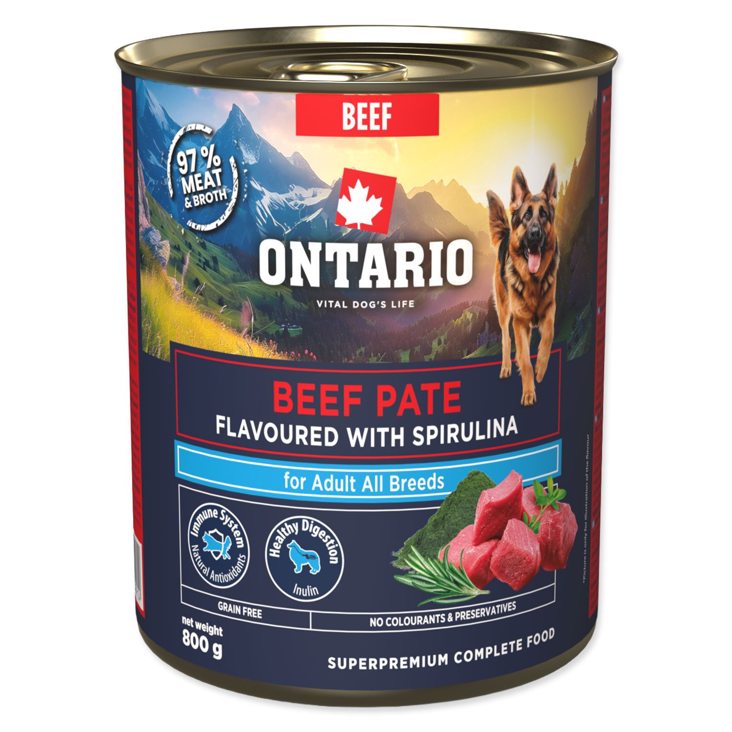 Konzerva Ontario Adult hovězí pate s příchutí spiruliny 800g