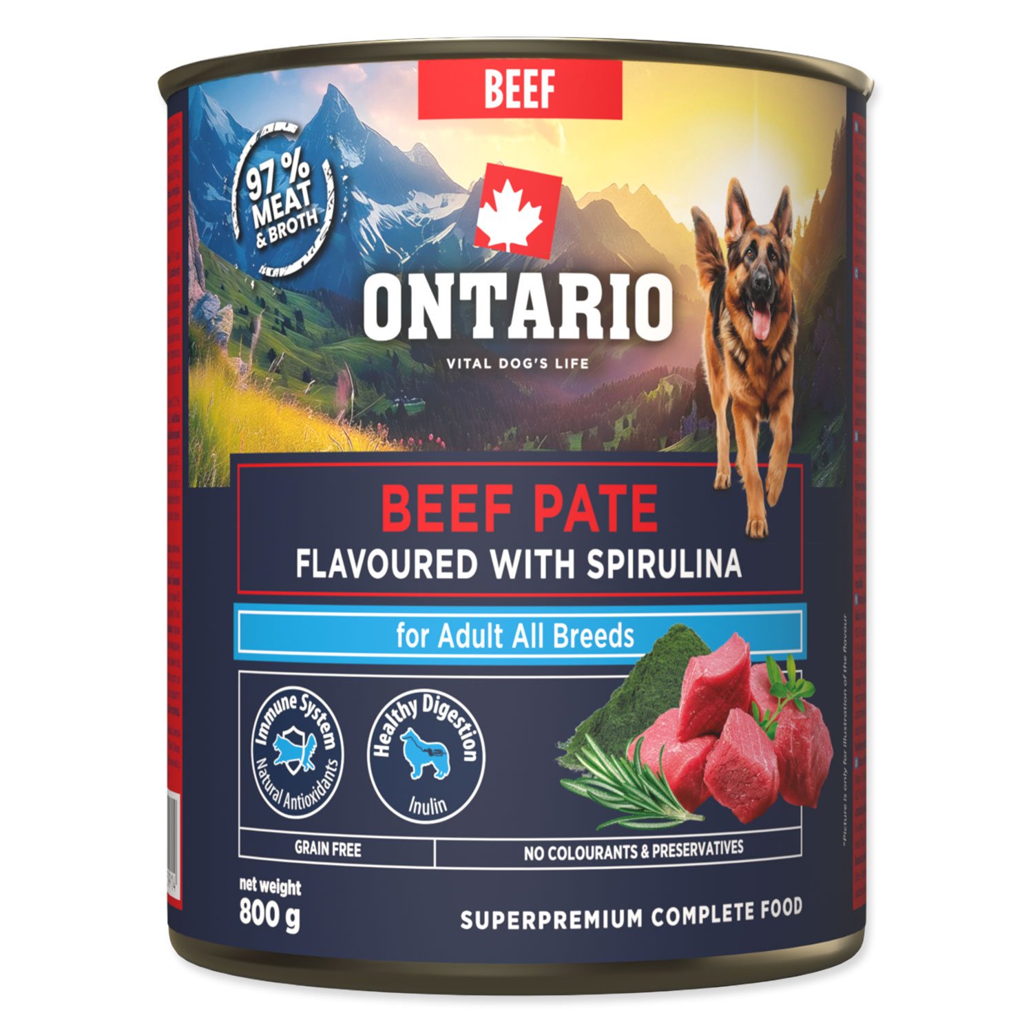 Konzerva Ontario Adult hovězí pate s příchutí spiruliny 800g-KS