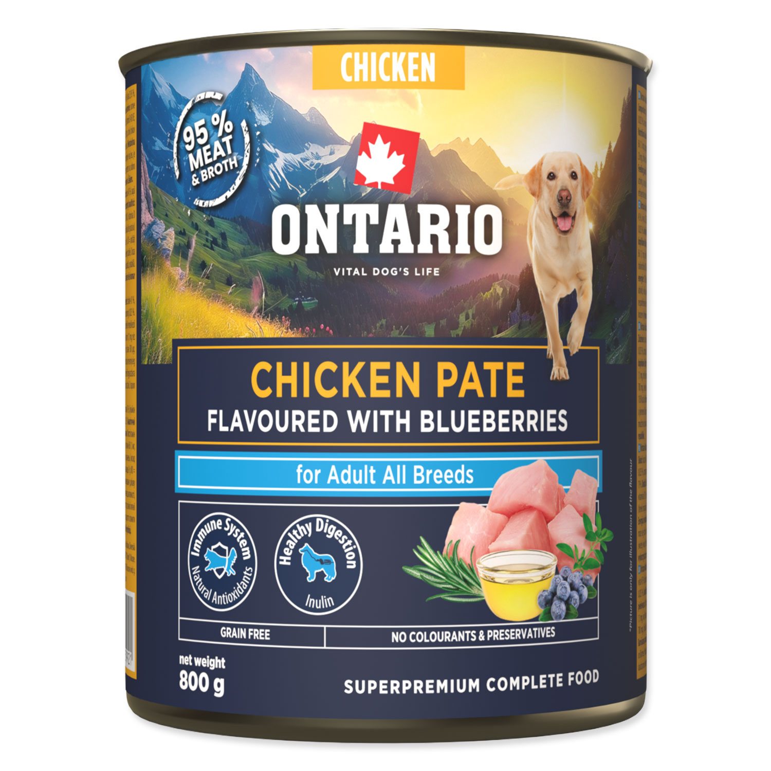 Konzerva Ontario Adult kuřecí pate s příchutí borůvek 800g-KS