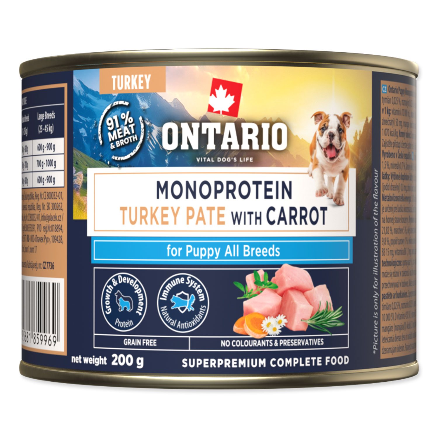 Konzerva Ontario Puppy monoprotein krůtí pate s mrkví 200g-KS