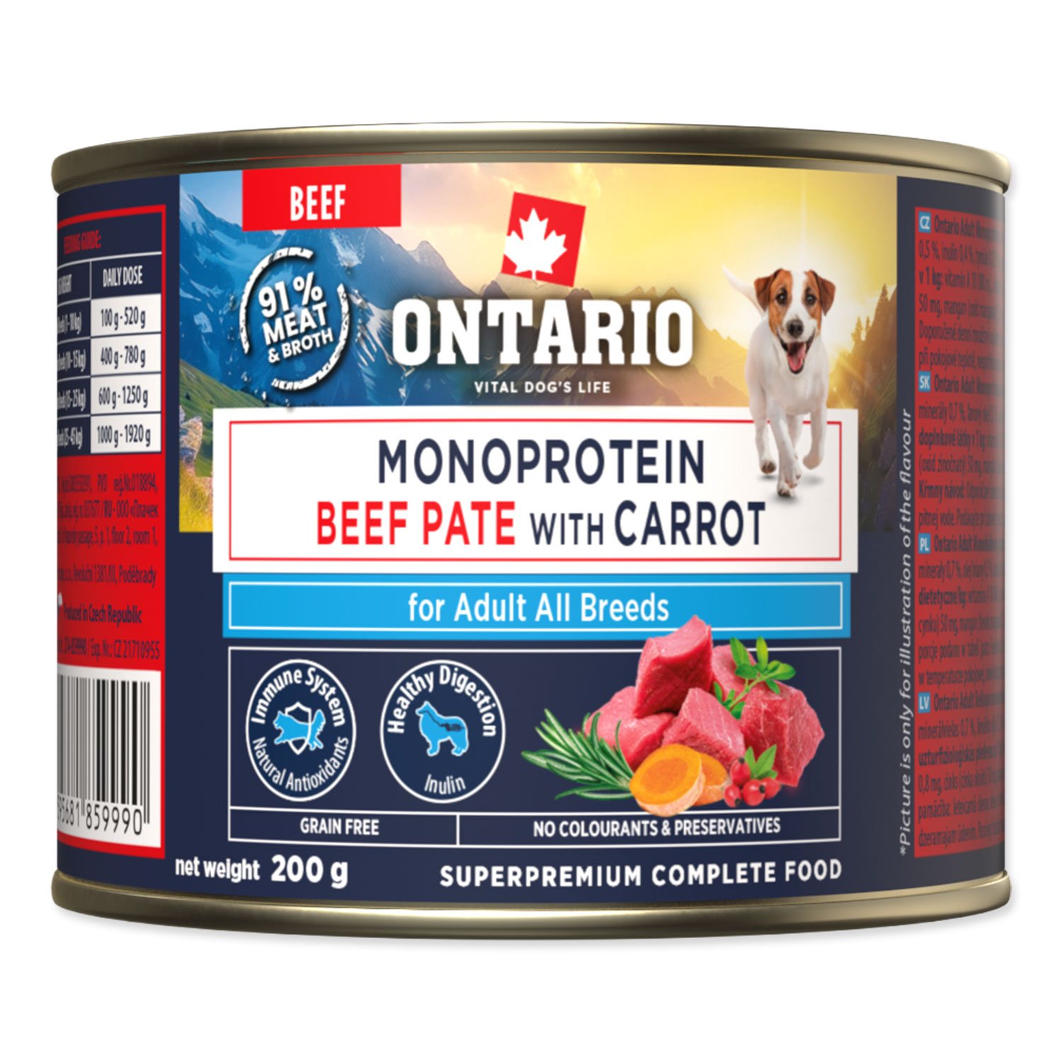 Konzerva Ontario Adult monoprotein hovězí pate s mrkví 200g-KS