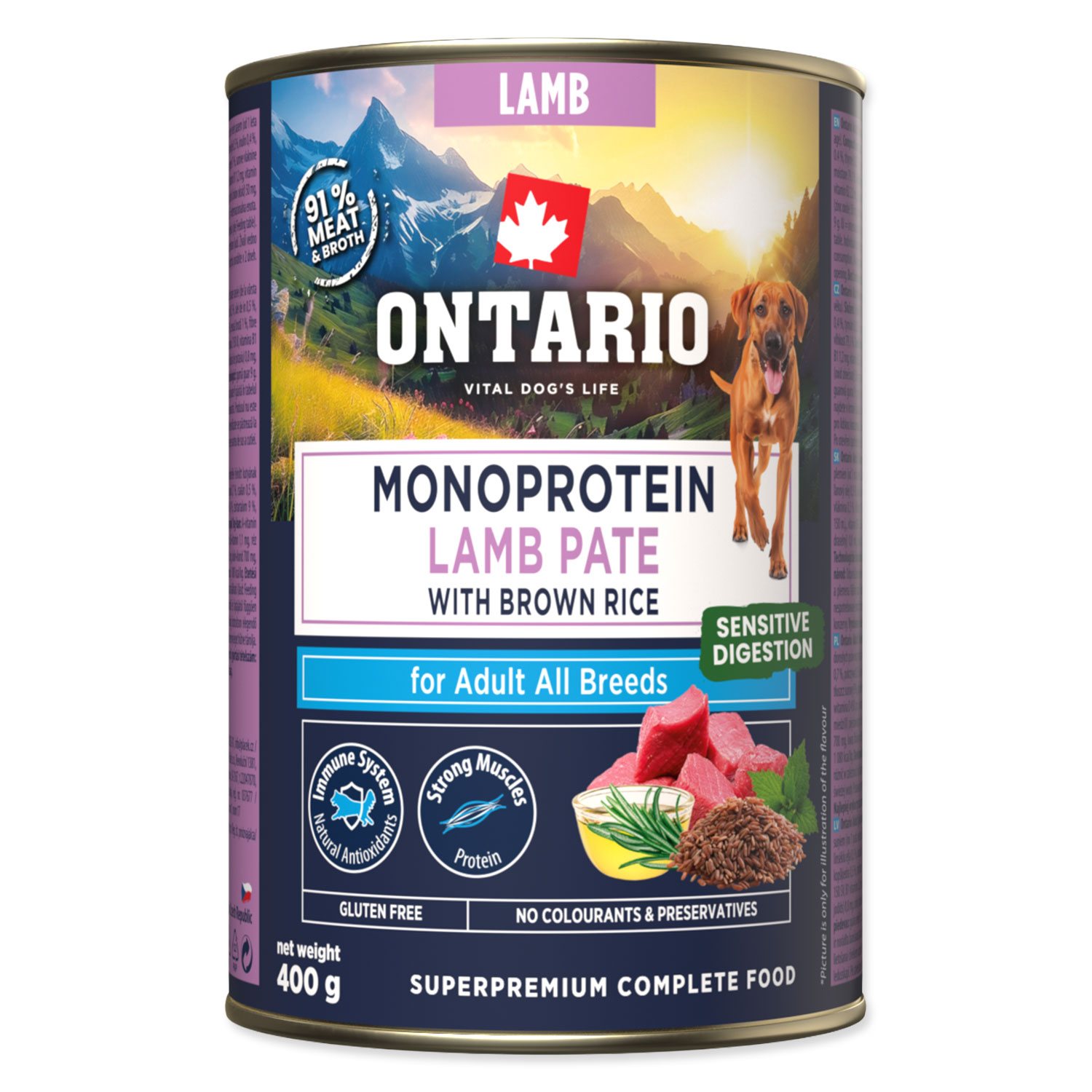 Konzerva Ontario Adult monoprotein jehněčí pate s hnědou rýží 400g-KS
