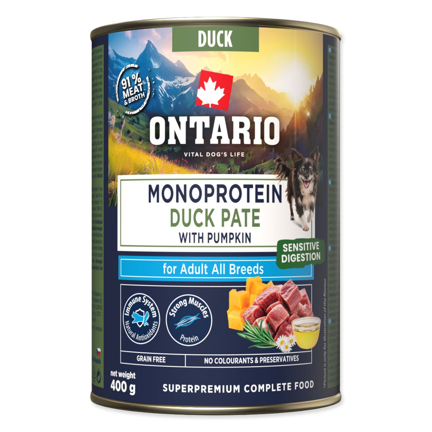 Konzerva Ontario Adult monoprotein kachní pate s dýní 400g-KS