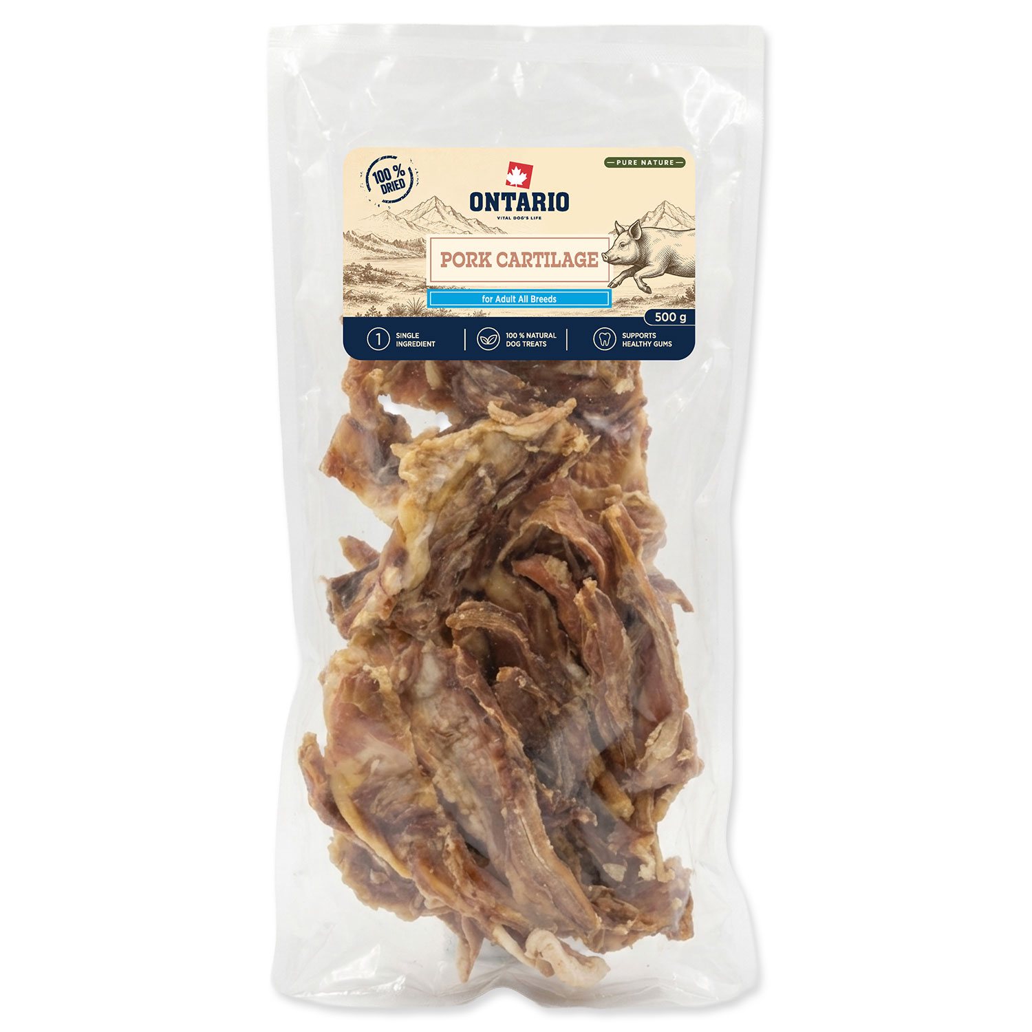 Pochoutka Ontario Pure Nature vepřové chrupavky sušené 500g-KS