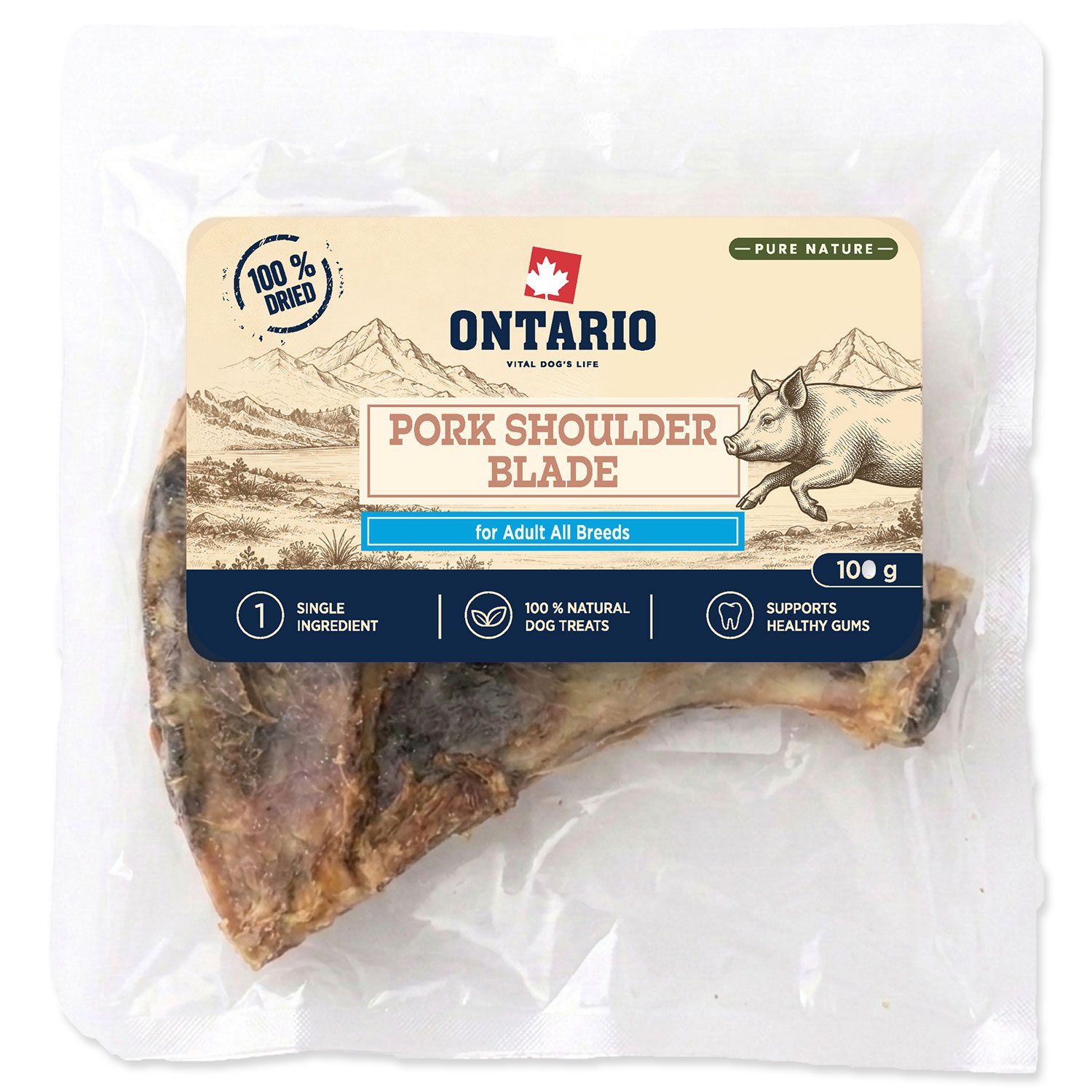 Pochoutka Ontario Pure Nature vepřové lopatky sušené 100g-KS
