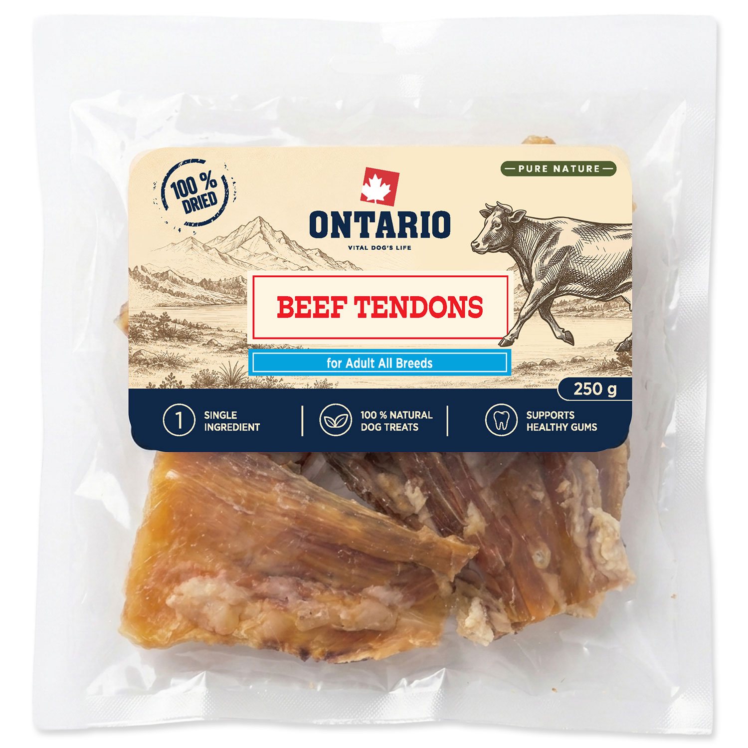 Pochoutka Ontario Pure Nature hovězí šlachy sušené 250g-KS