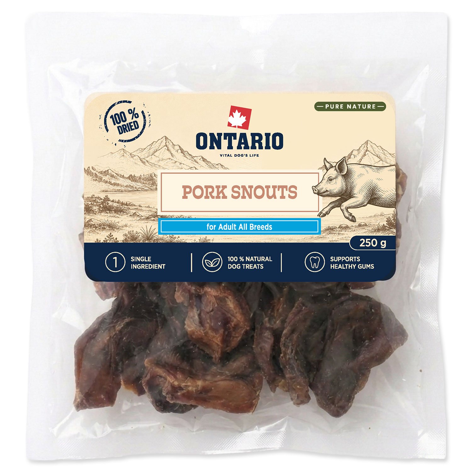 Pochoutka Ontario Pure Nature vepřové rypáčky sušené 250g-KS