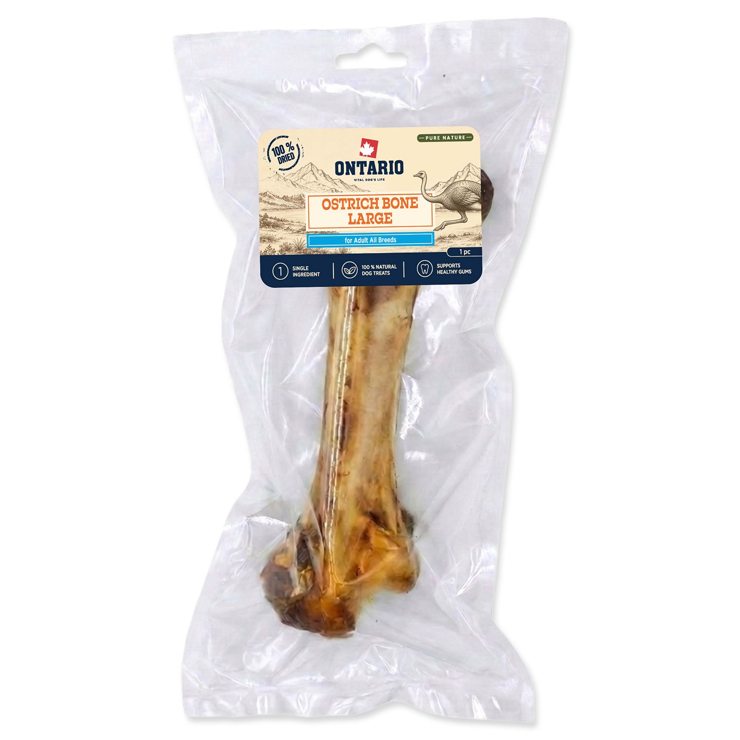 Pochoutka Ontario Pure Nature pštrosí kost LARGE sušená 1ks-KS