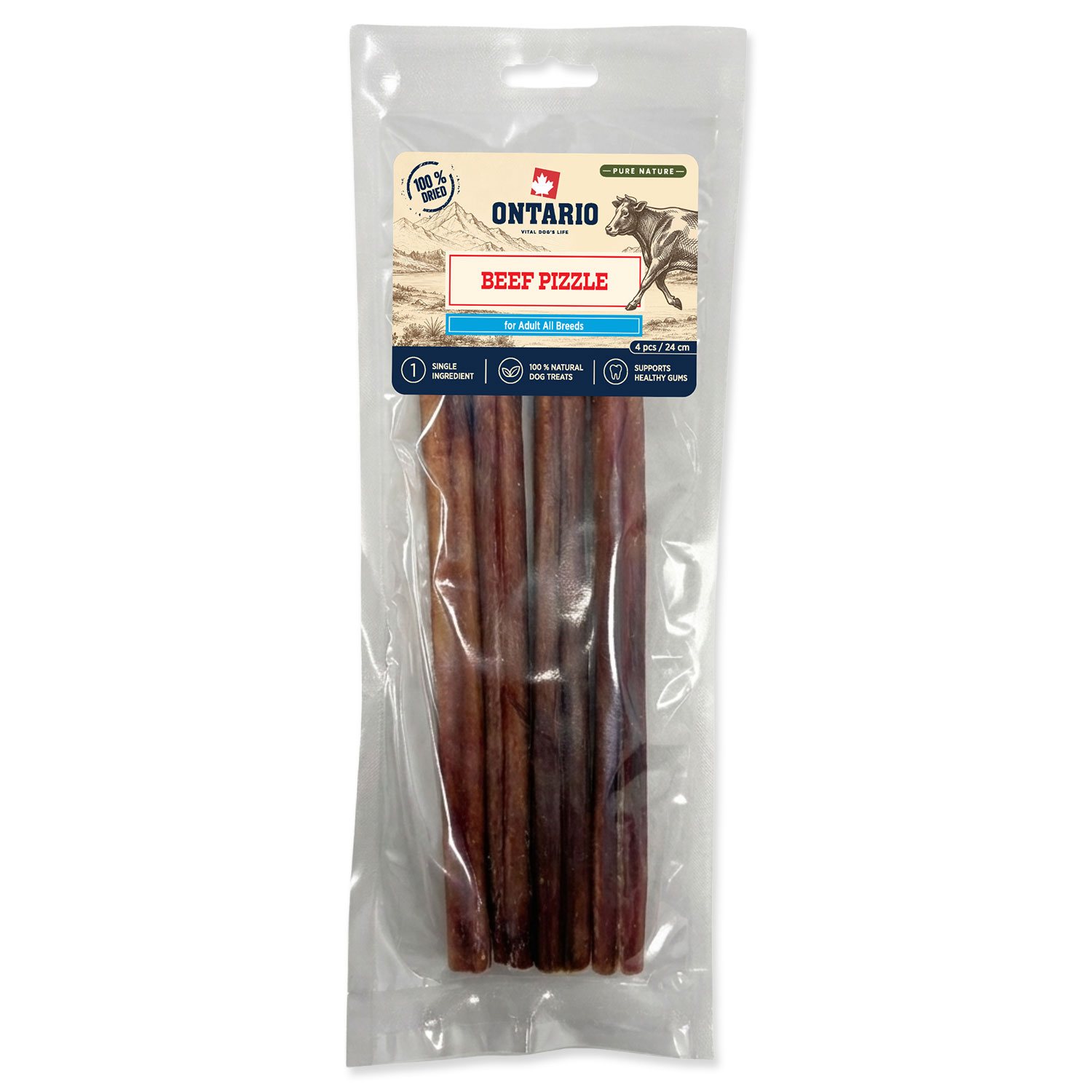 Pochoutka Ontario Pure Nature hovězí penis sušený 4ks 24cm-KS