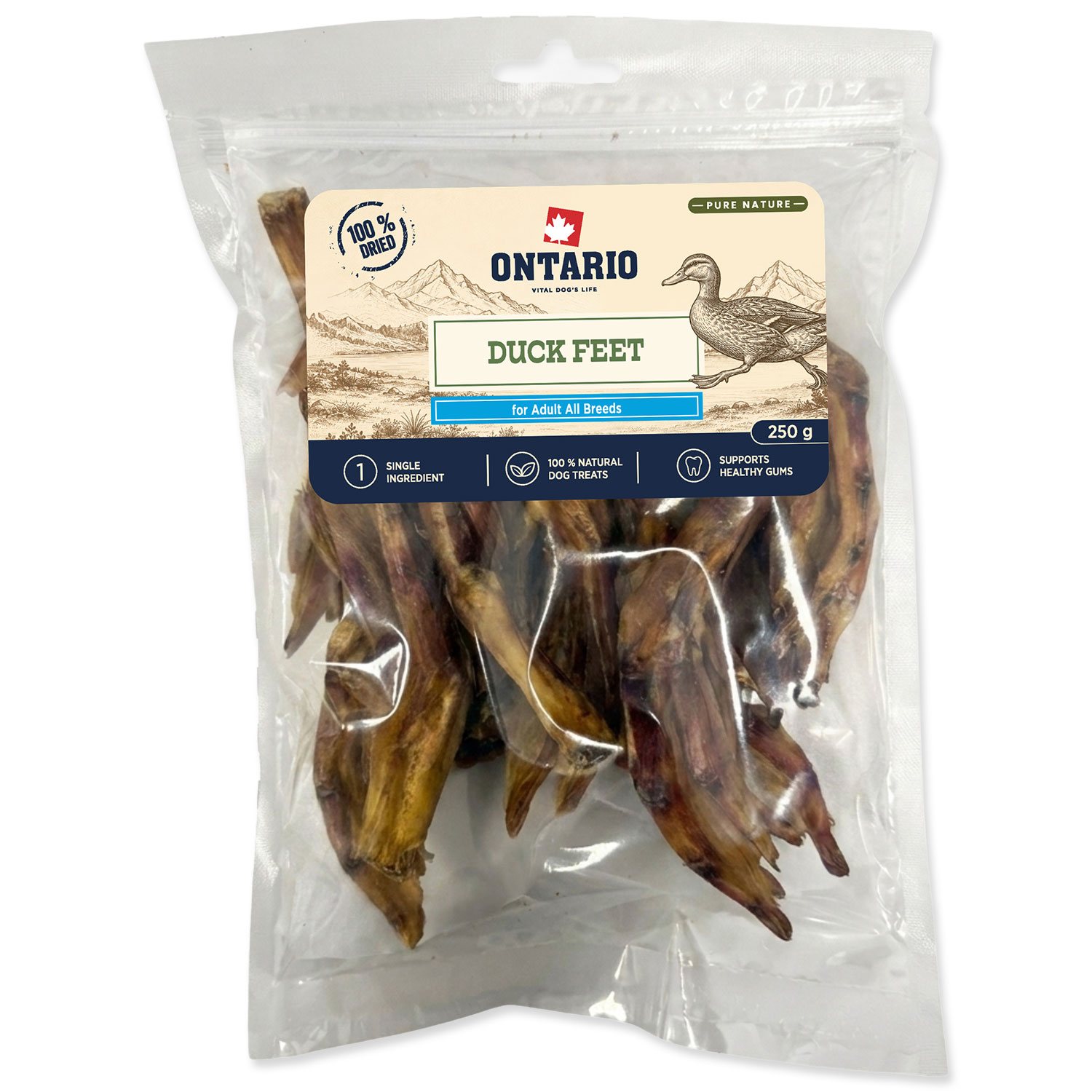 Pochoutka Ontario Pure Nature kachní pařátky sušené 250g-KS