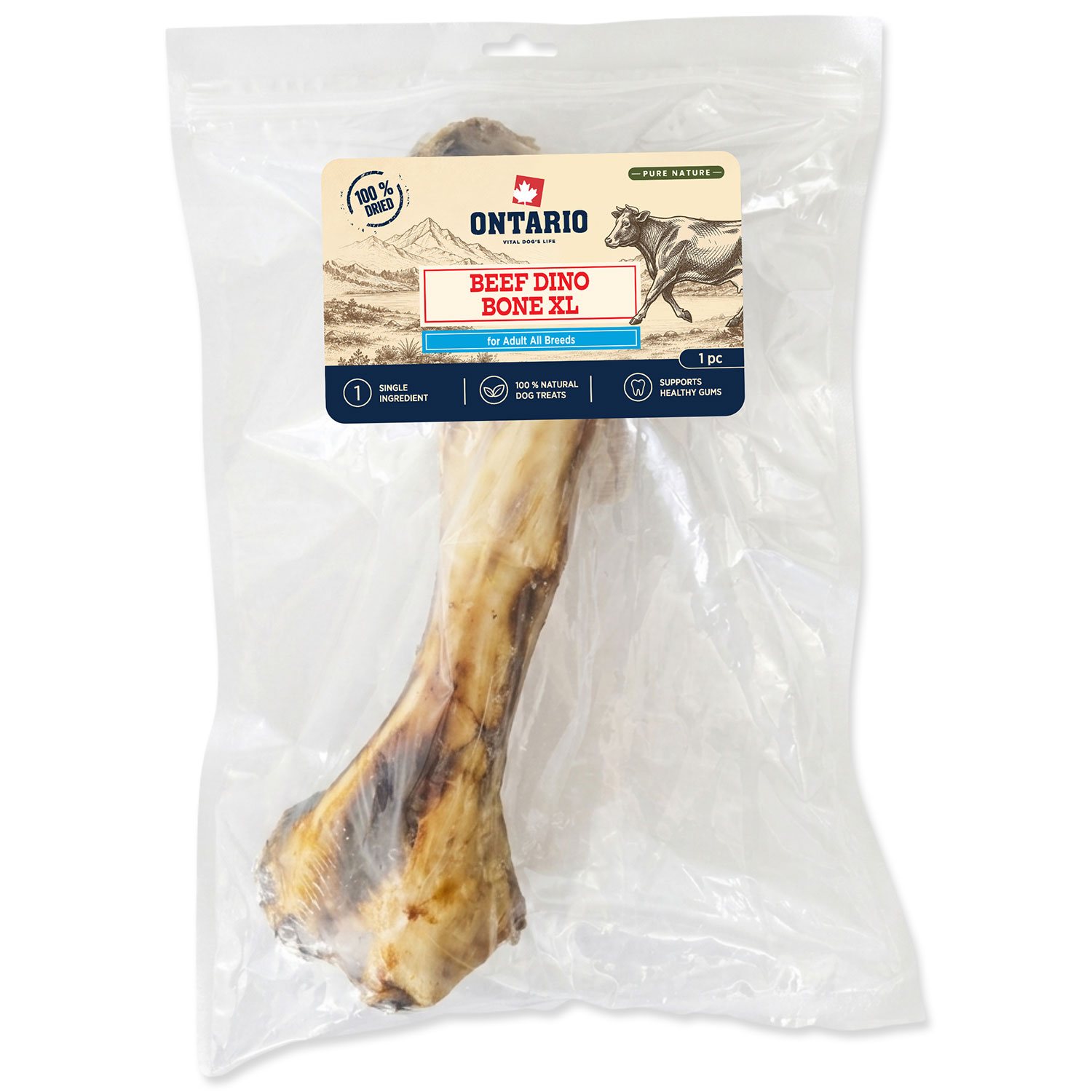 Pochoutka Ontario Pure Nature hovězí dino kost XL sušená 1ks-KS