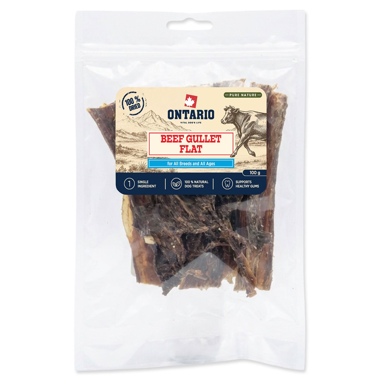 Pochoutka Ontario Pure Nature hovězí jícen plochý sušený 100g-KS