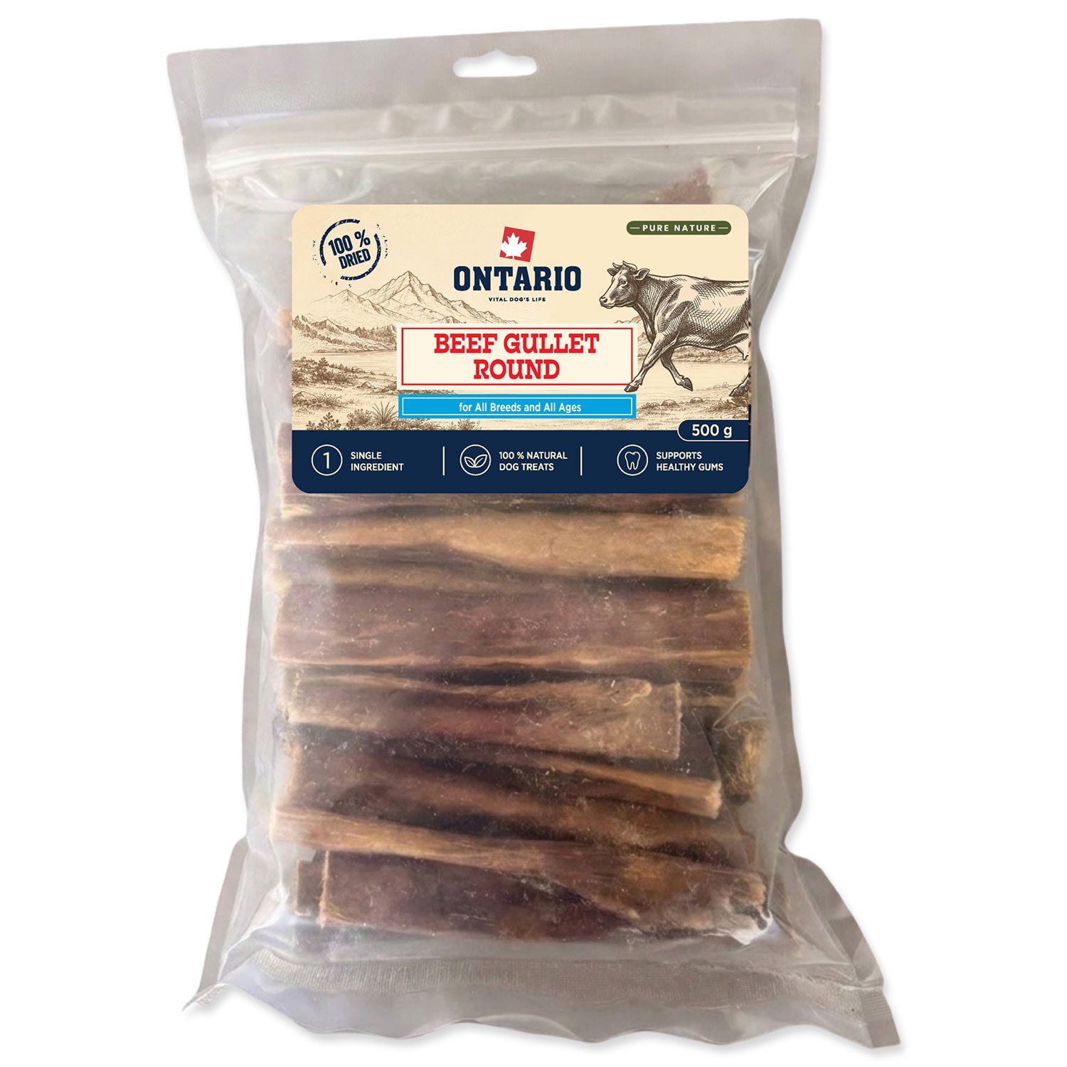 Pochoutka Ontario Pure Nature hovězí jícen kulatý sušený 500g-KS