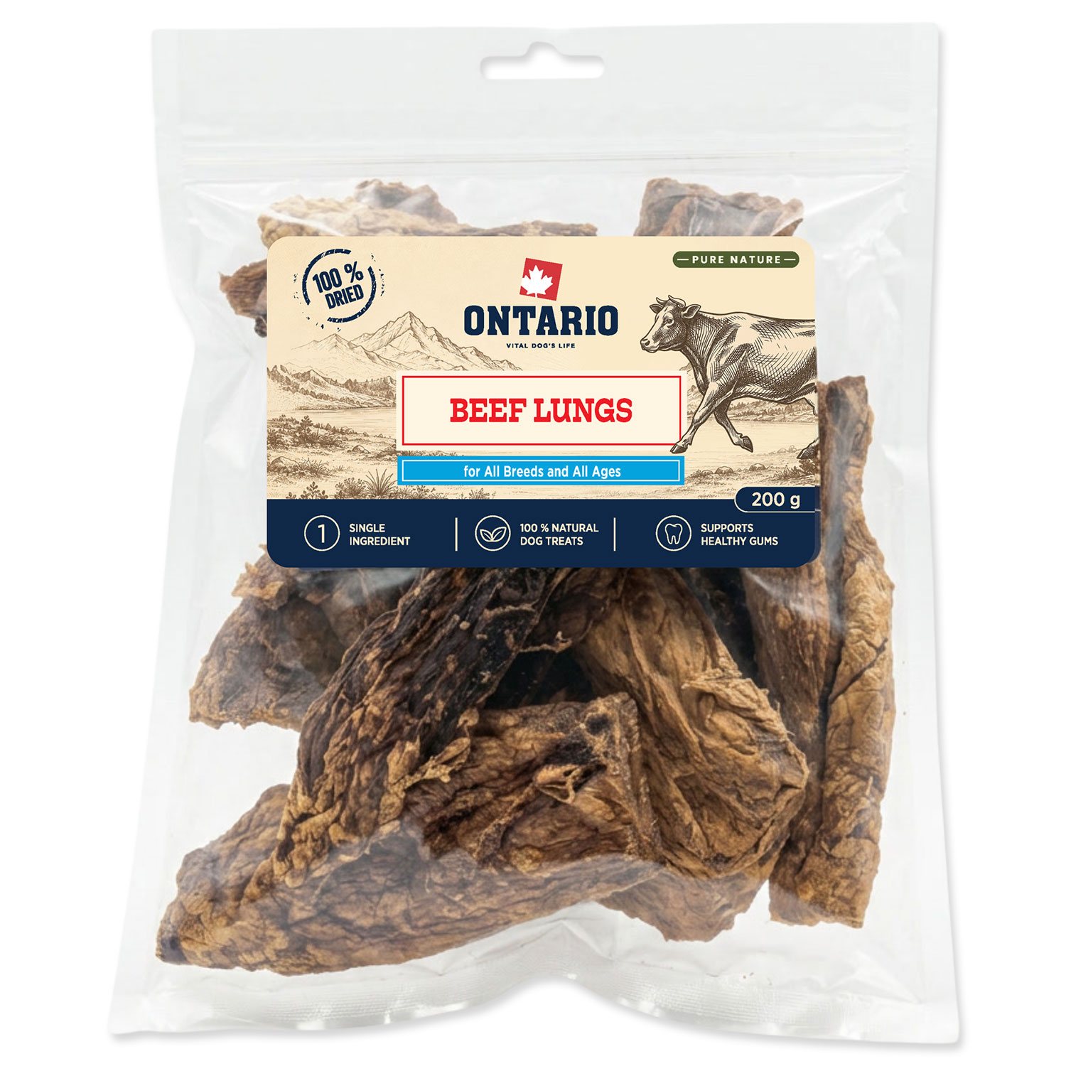 Pochoutka Ontario Pure Nature hovězí plíce sušené 200g-KS