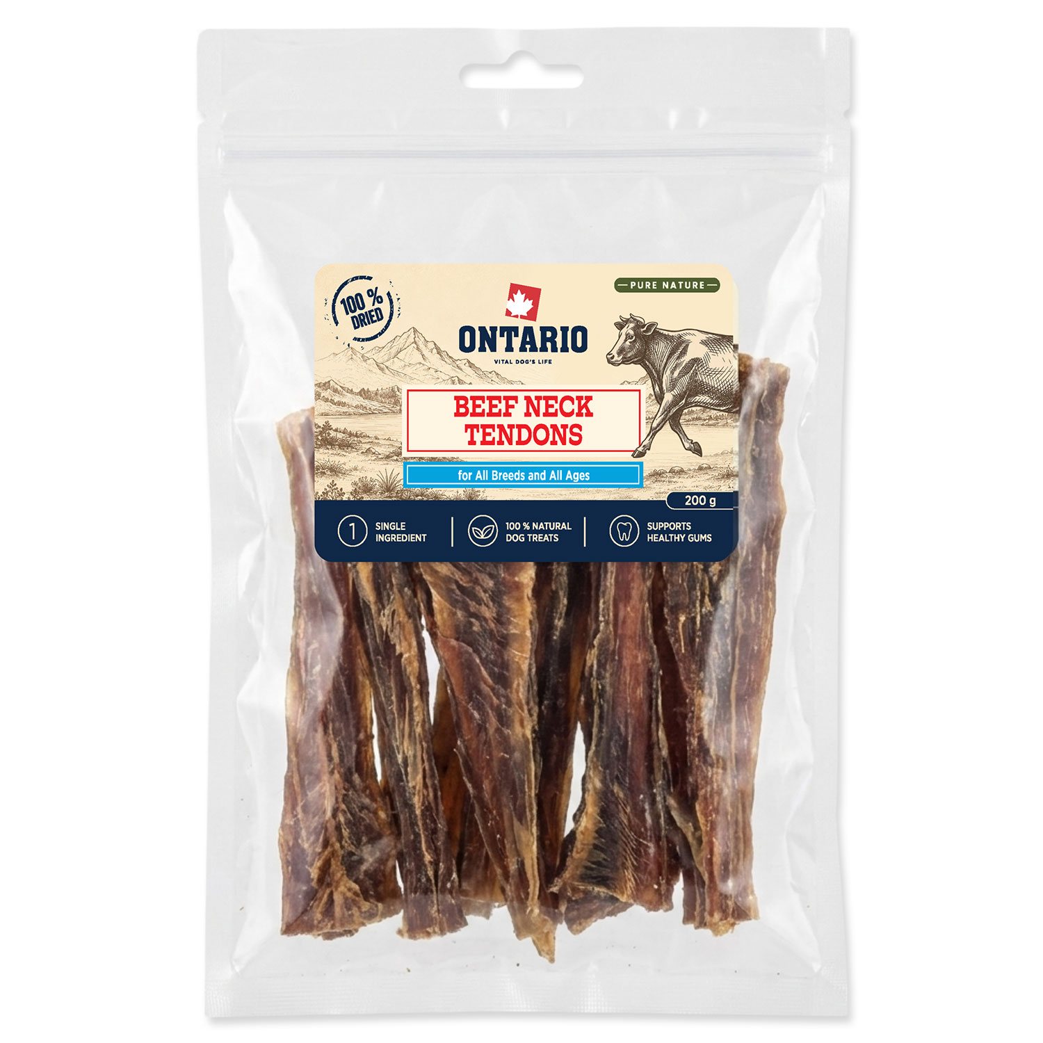 Pochoutka Ontario Pure Nature hovězí krční šlacha sušená 200g-KS
