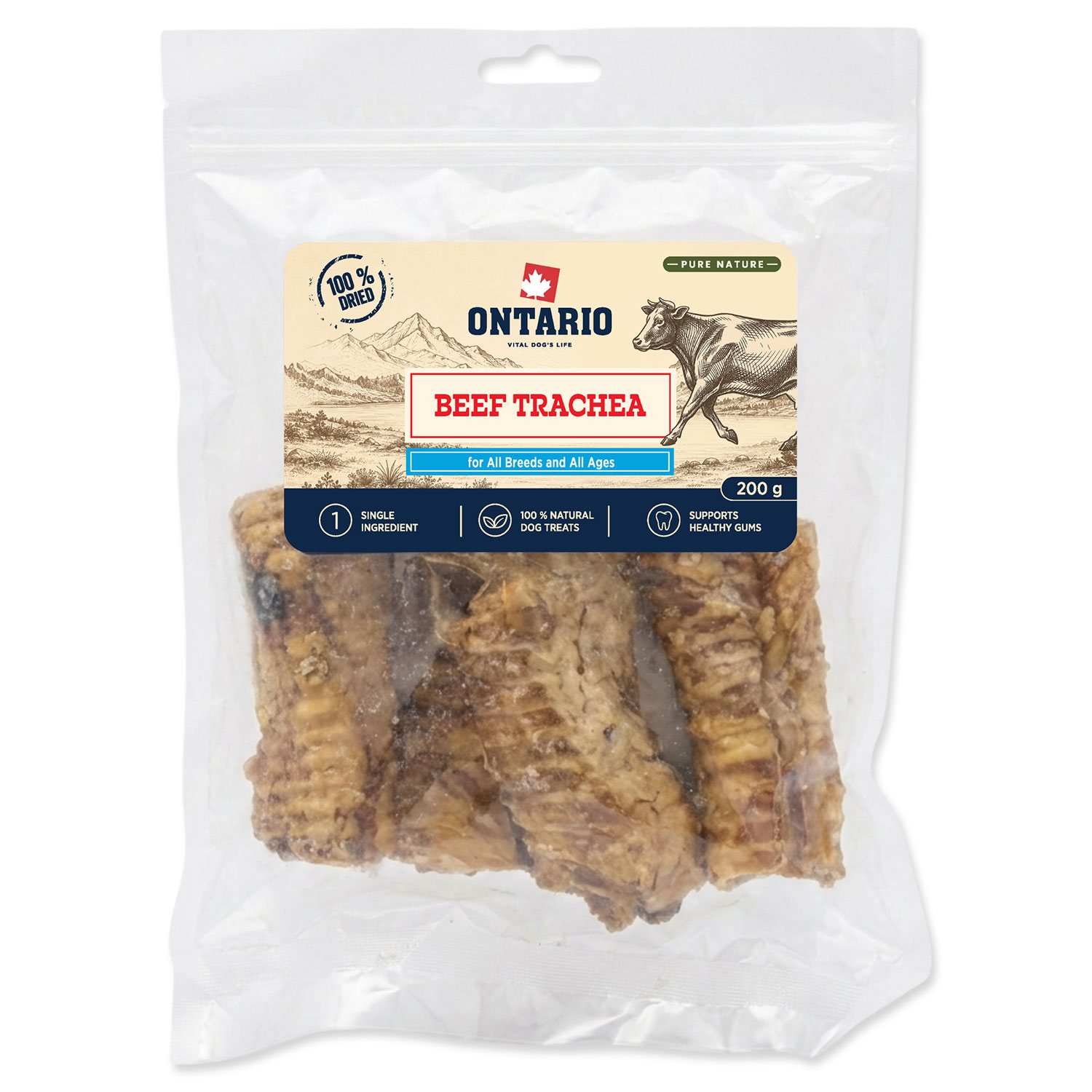 Pochoutka Ontario Pure Nature hovězí průdušnice sušené 200g-KS