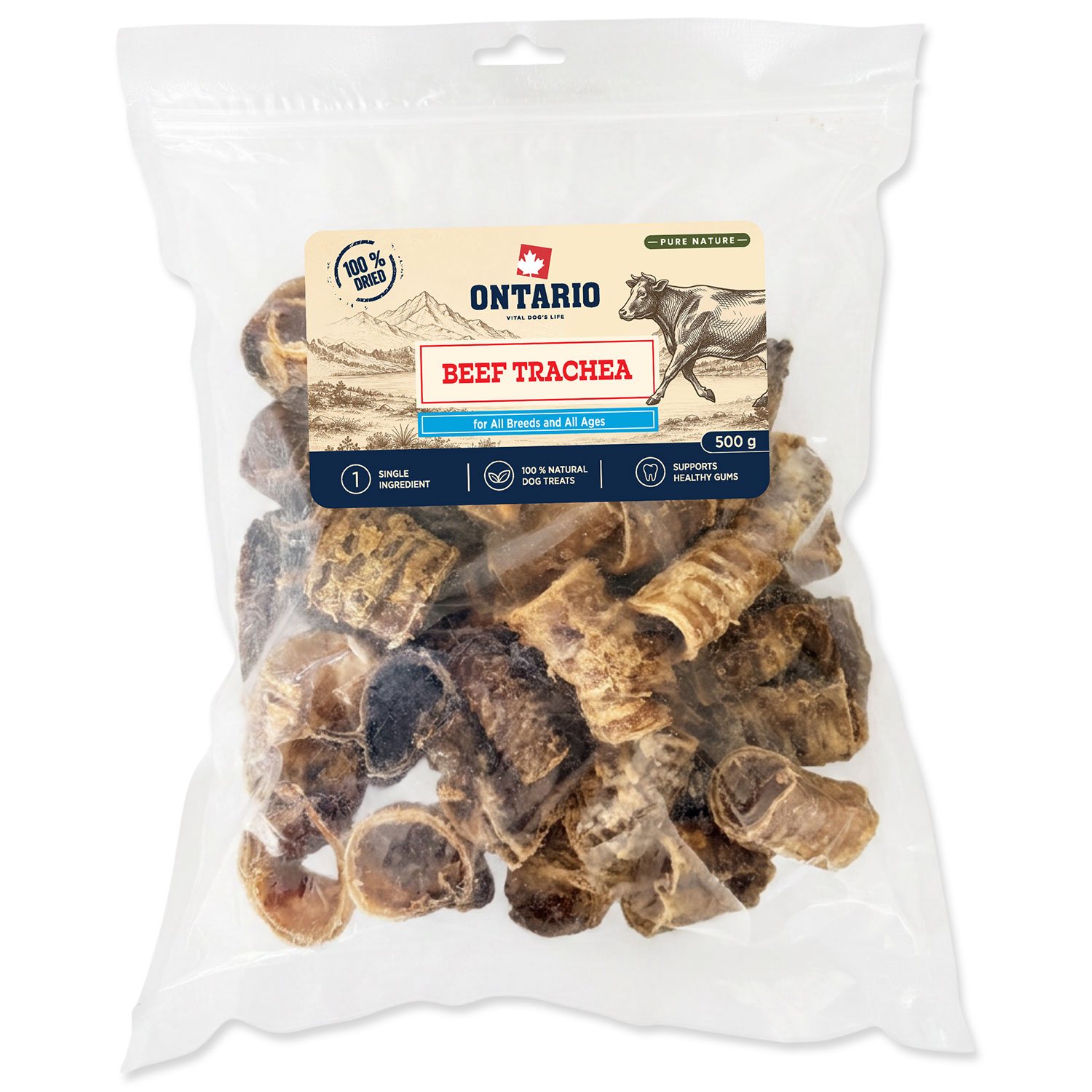 Pochoutka Ontario Pure Nature hovězí průdušnice sušené 500g-KS