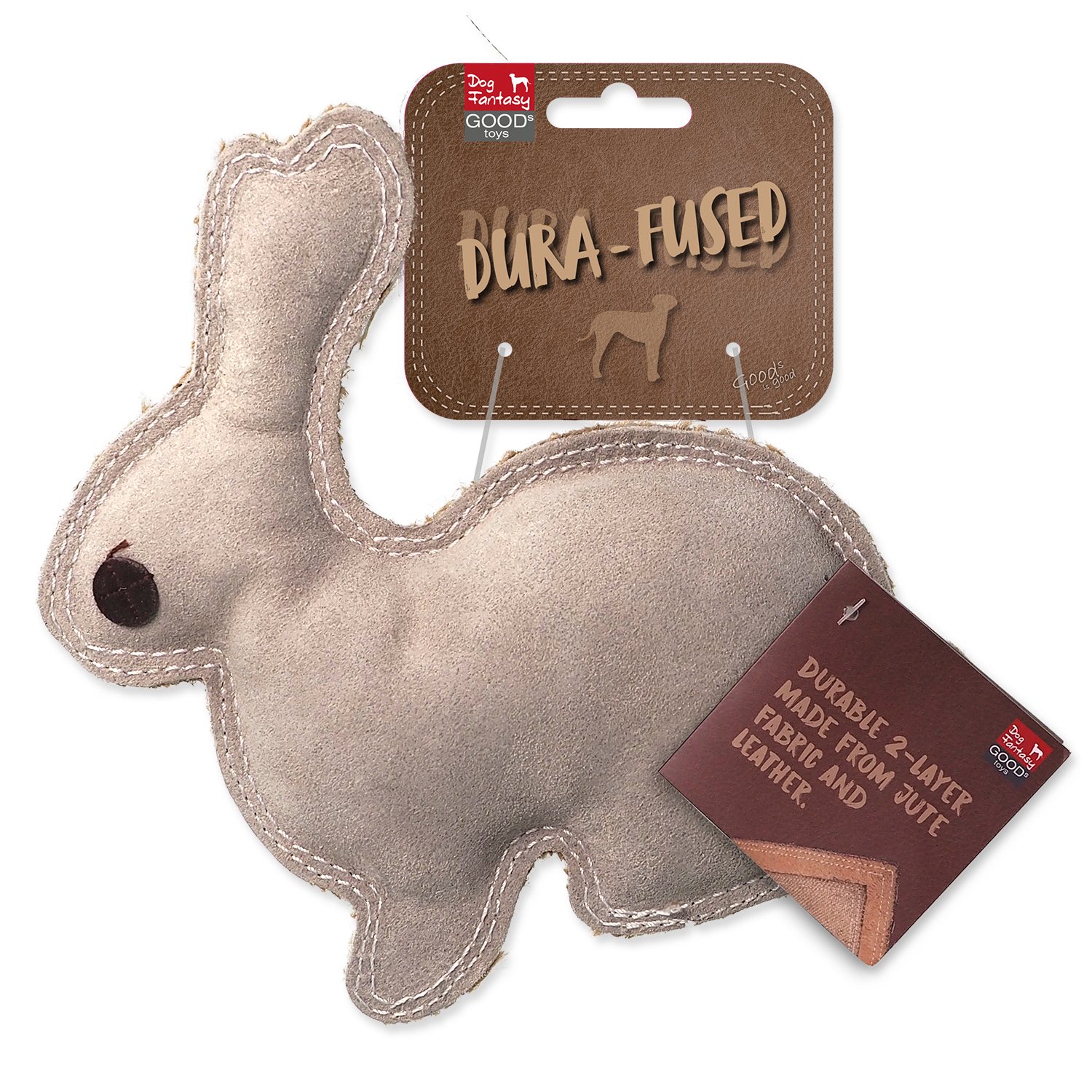 Hračka Dog Fantasy Dura-fused králík malý pískací, kůže a juta 20cm-KS